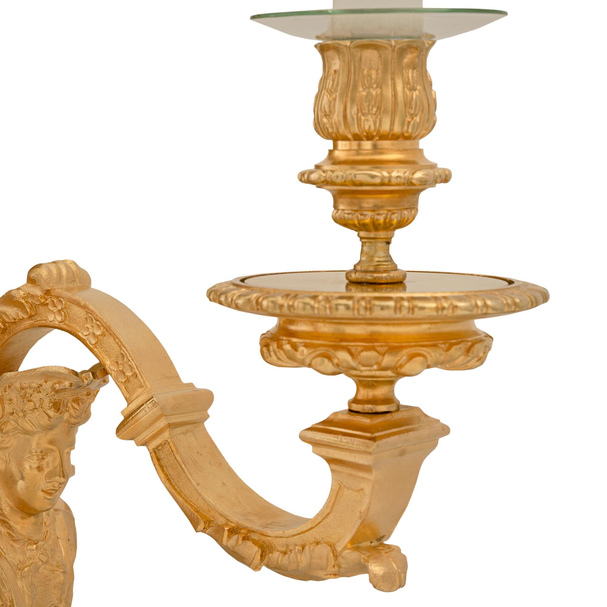 Set of Four French 19th Century Louis XVI St. Ormolu Sconces For Sale 3