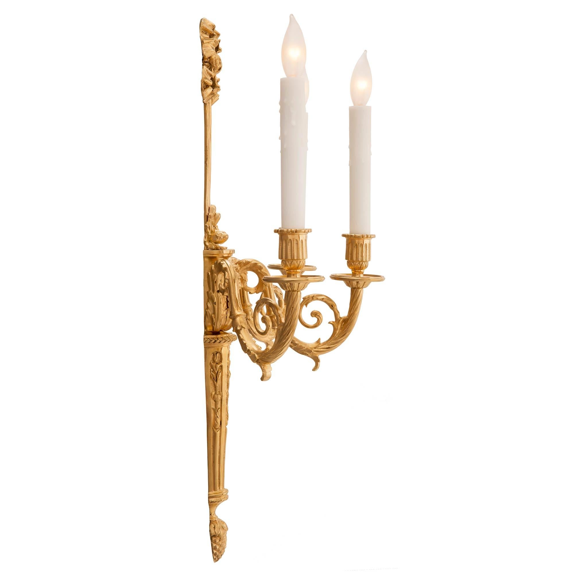 Set of Four French 19th Century Louis XVI Style Ormolu Sconces In Good Condition In West Palm Beach, FL
