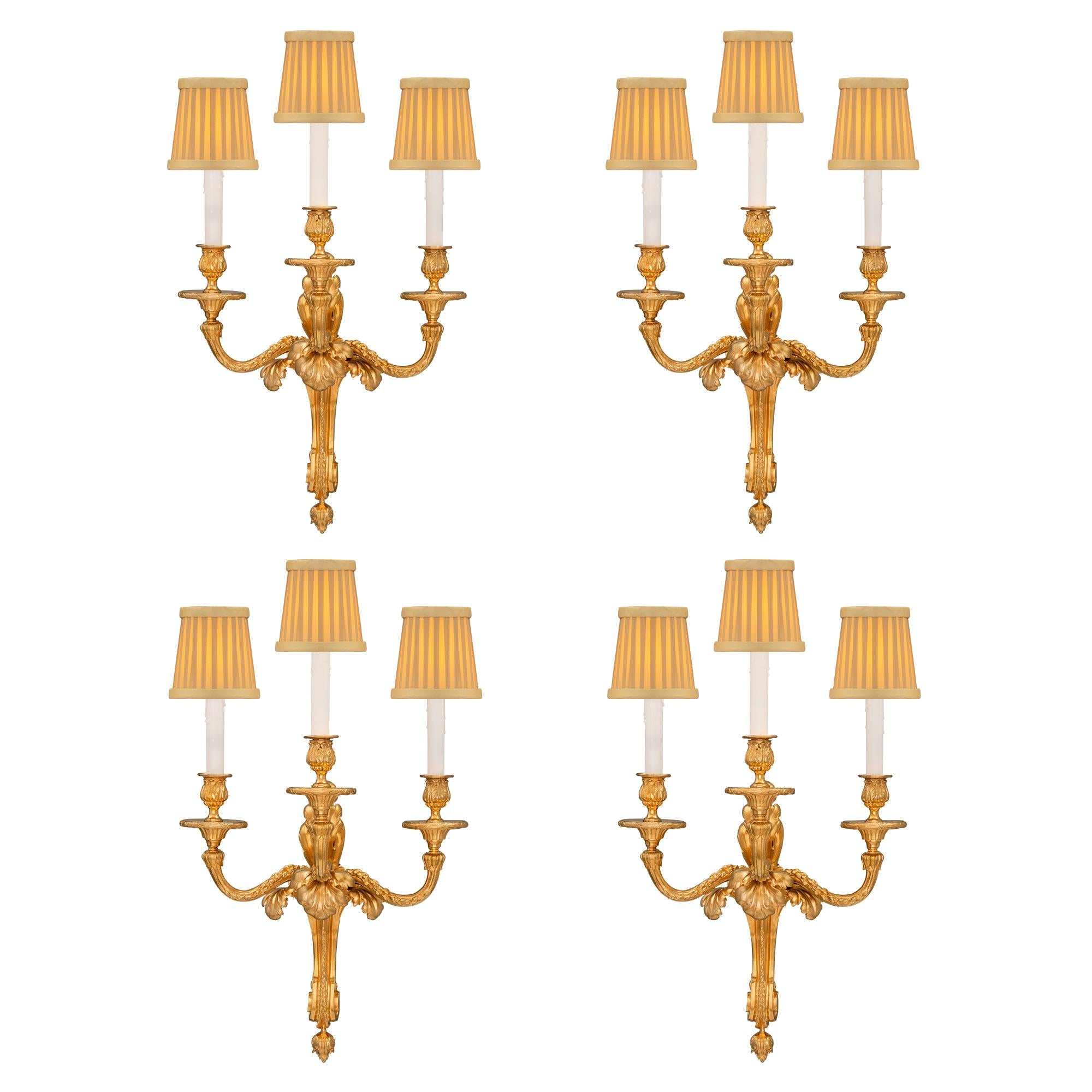 Set of Four French 19th Century Louis XVI Style Ormolu Sconces