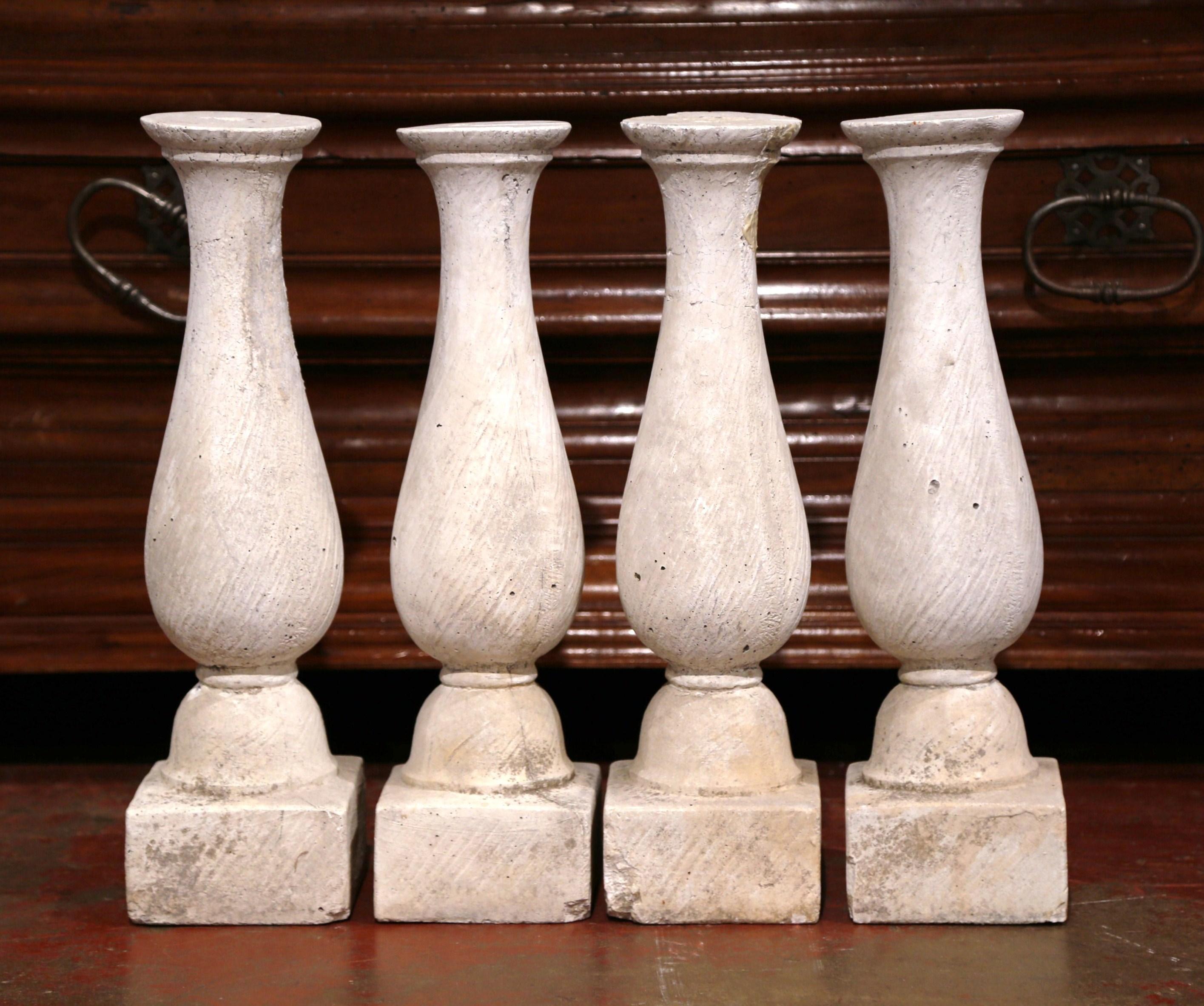 Set of Four French 19th Century Patinated Carved Stone Balusters In Good Condition In Dallas, TX