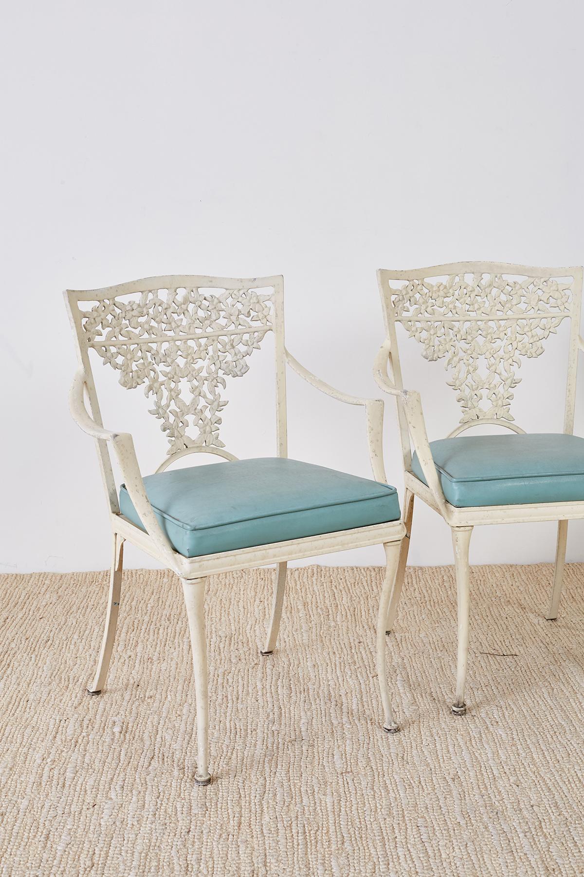 Cast Set of Four French Aluminum Floral Garden Patio Chairs