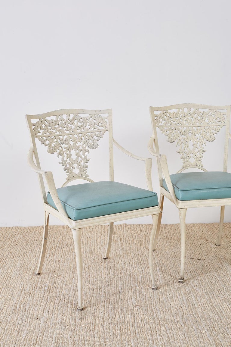 Set of Four French Aluminum Floral Garden Patio Chairs For Sale at 1stDibs
