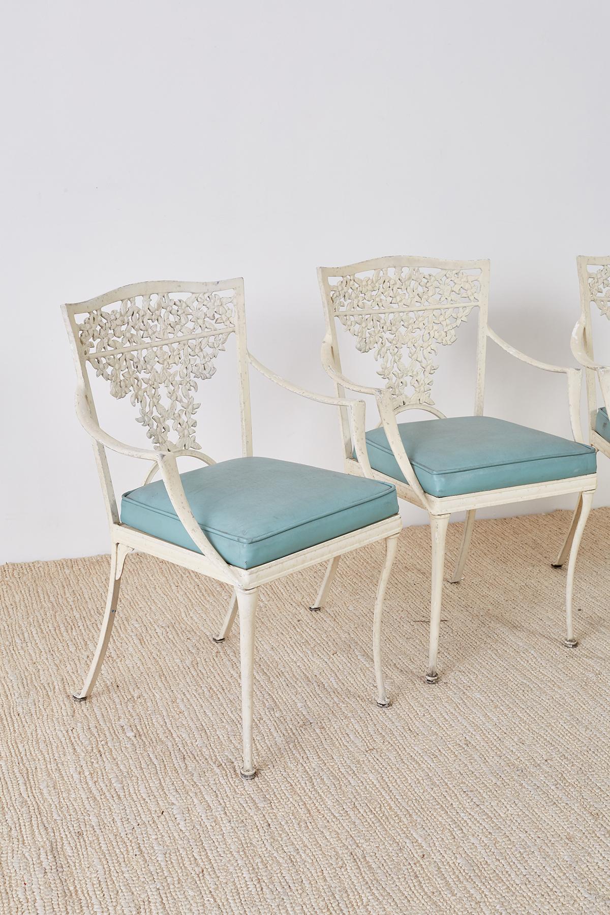 20th Century Set of Four French Aluminum Floral Garden Patio Chairs