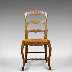 Set of Four French Antique Dining Chairs, Country, Kitchen, Oak, Rush circa 1930