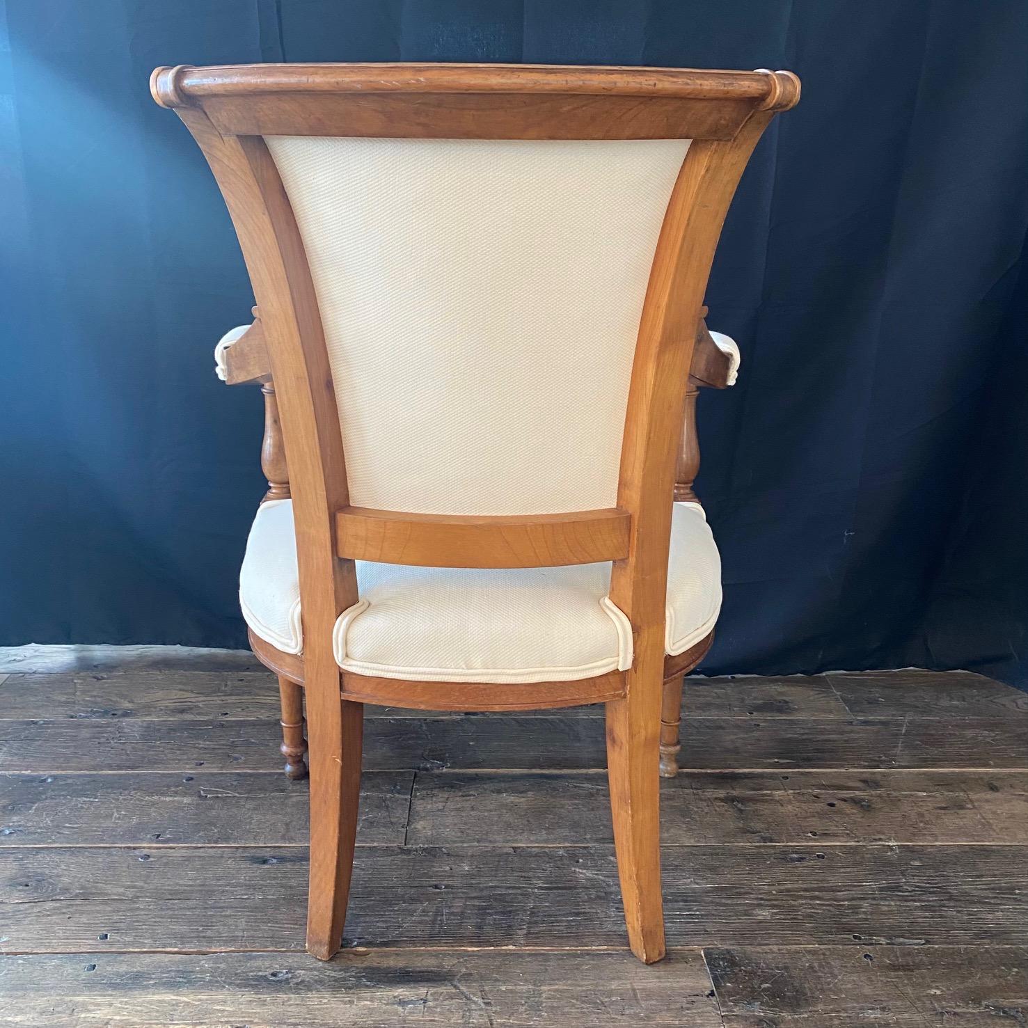 Upholstery Set of Four French Antique Neoclassical Finely Carved Directoire Dining Chairs For Sale