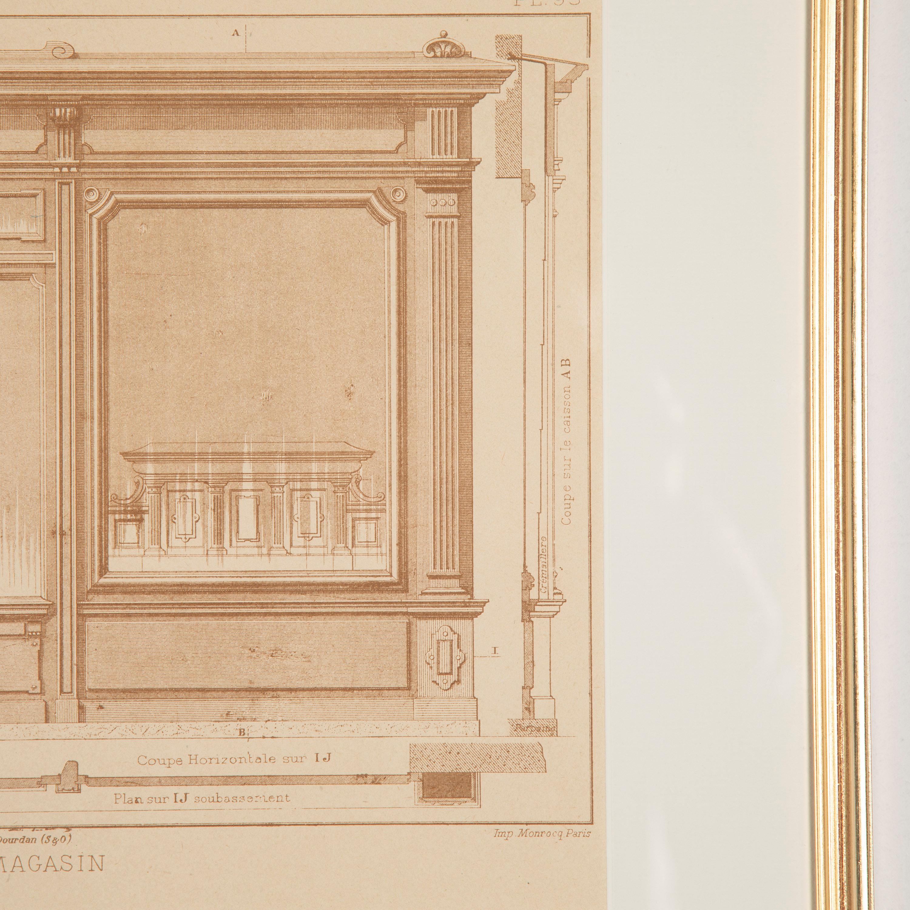 Country Set of Four French Architectural Engravings of Shopfronts For Sale