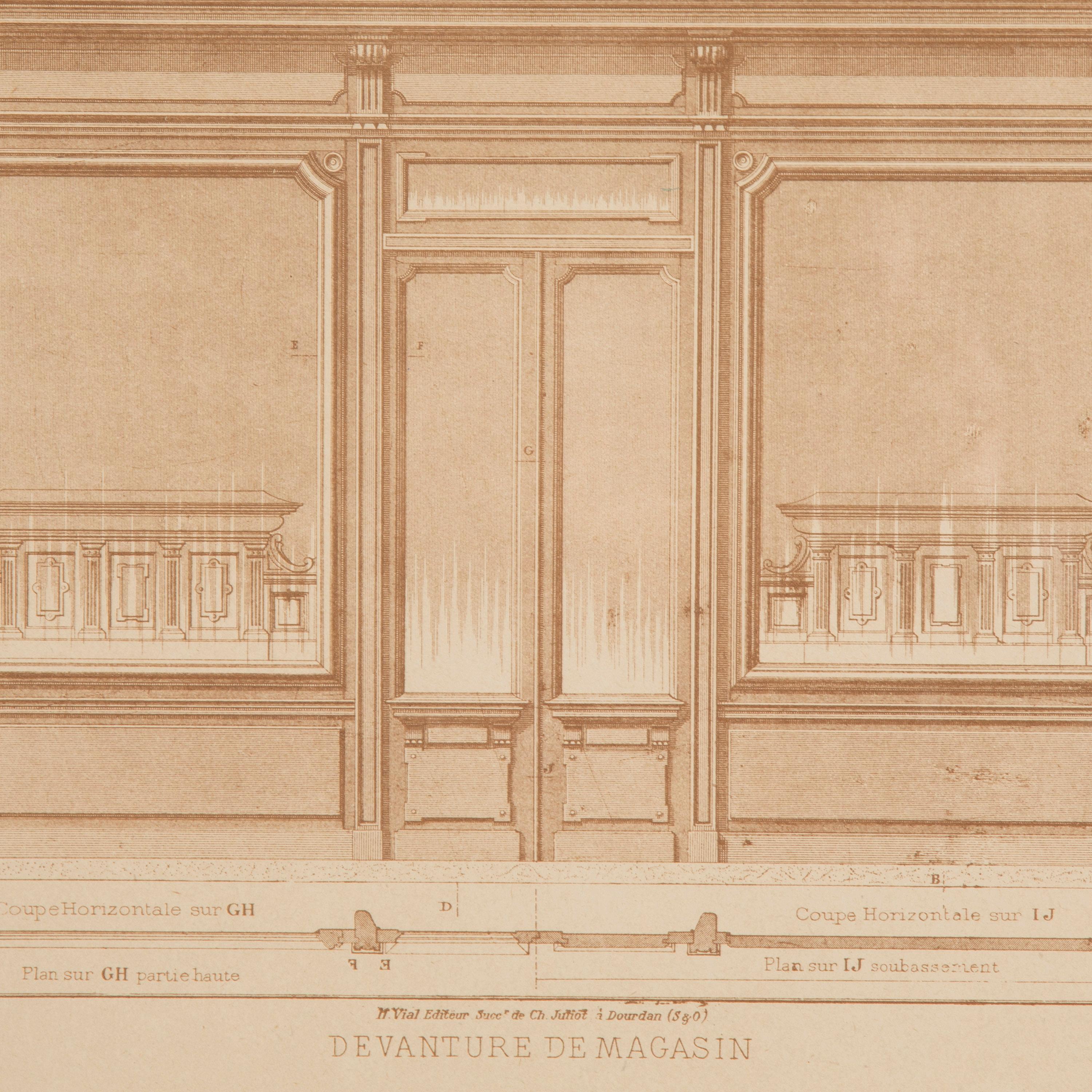 Set of Four French Architectural Engravings of Shopfronts In Good Condition For Sale In Gloucestershire, GB