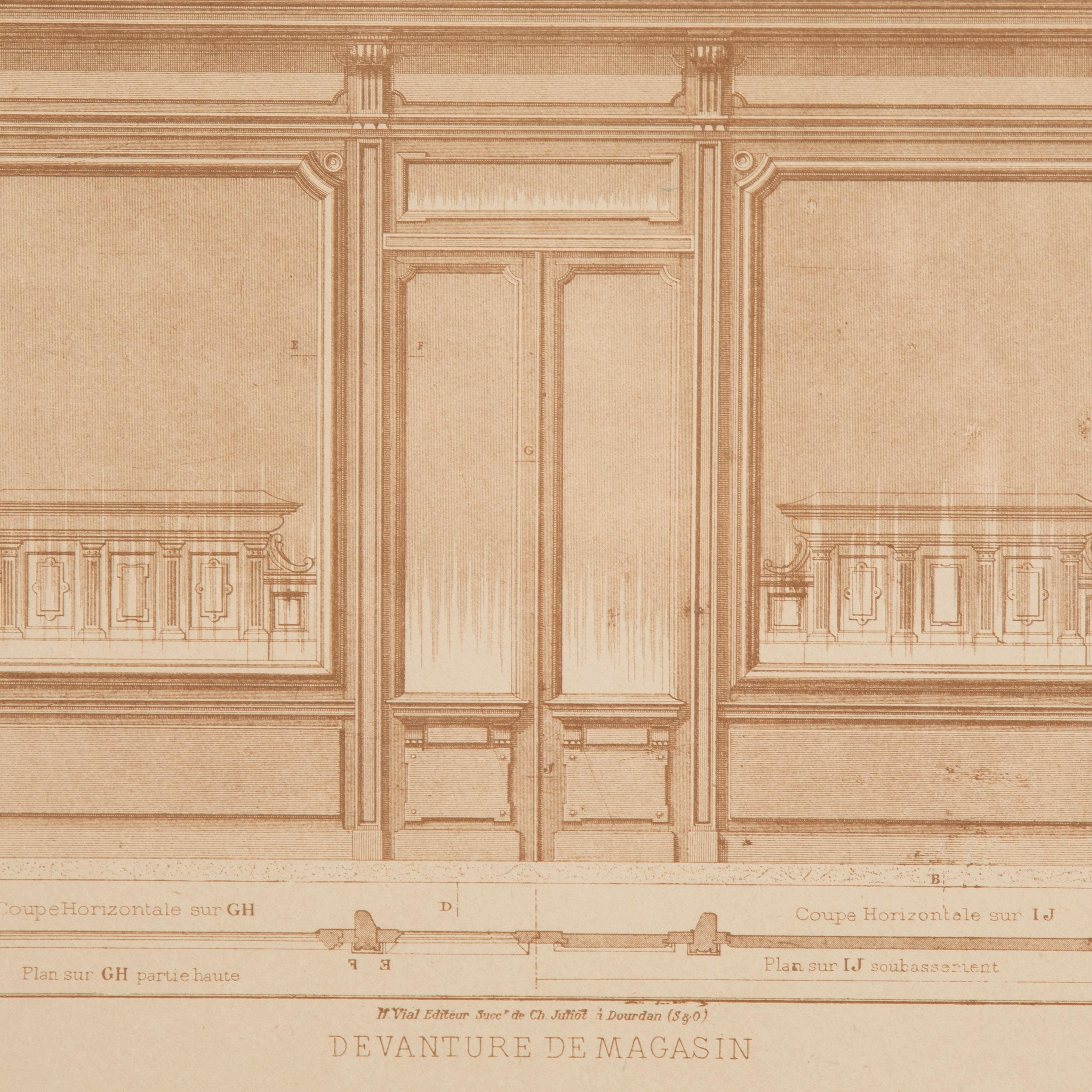 Francese Set di quattro incisioni architettoniche francesi di facciate di negozi in vendita