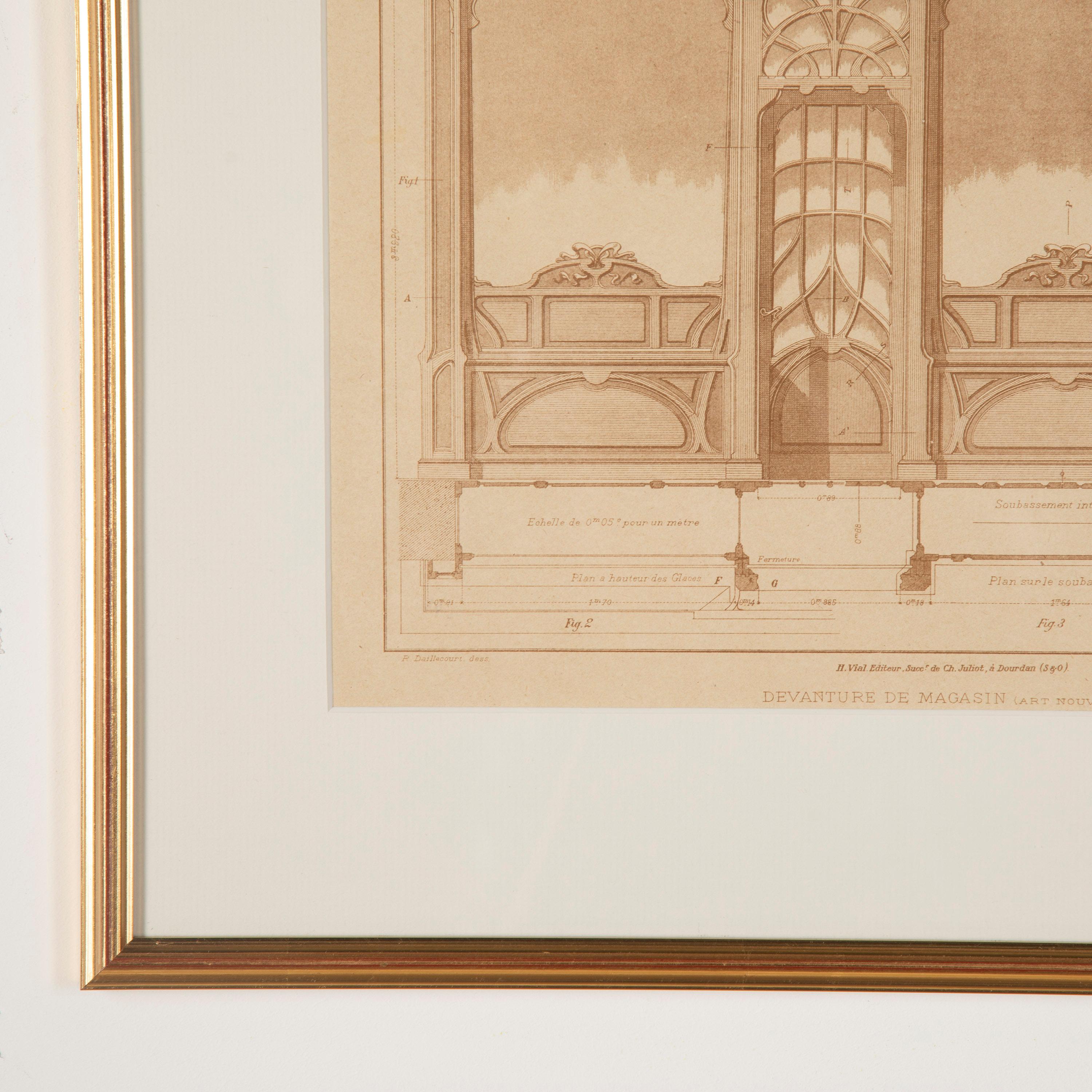 Set of Four French Architectural Engravings of Shopfronts For Sale 1