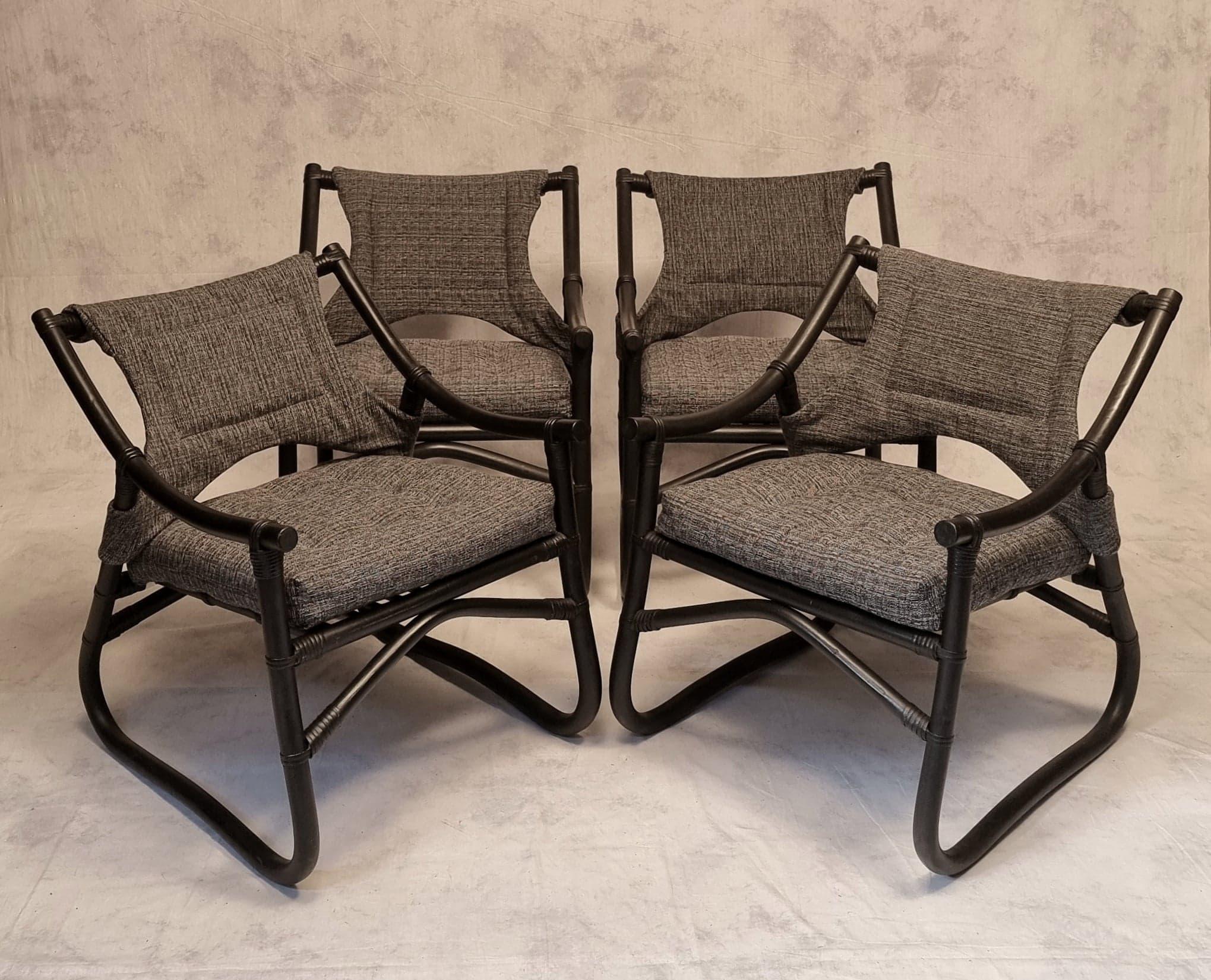Set Of Four French Armchairs - Lacquered Bamboo, Ca 1980 In Good Condition For Sale In SAINT-OUEN-SUR-SEINE, FR