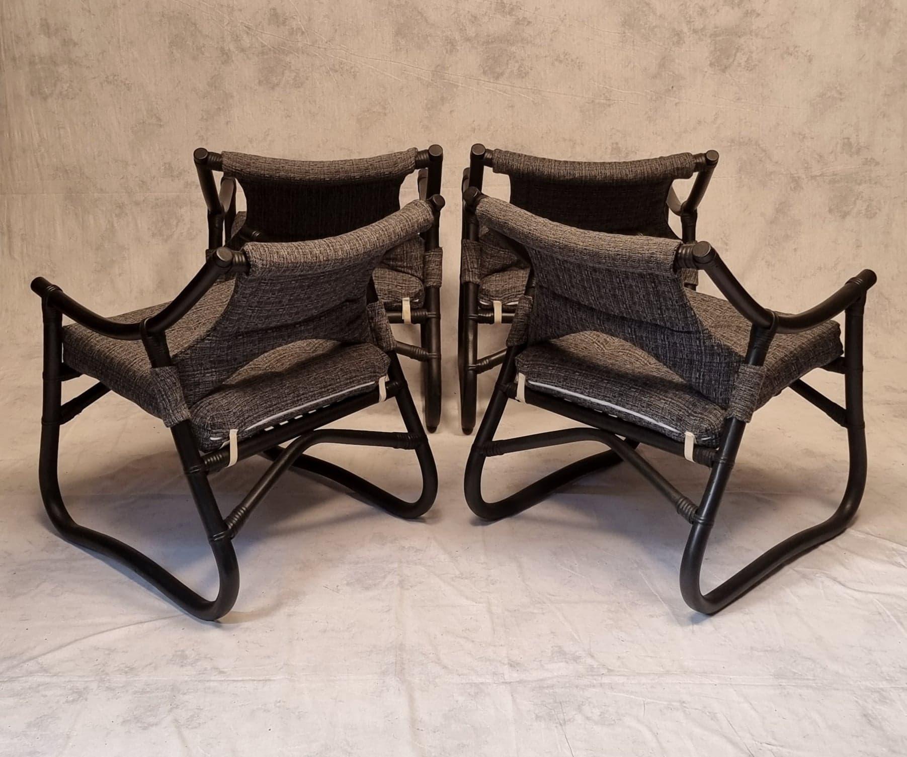 Late 20th Century Set Of Four French Armchairs - Lacquered Bamboo, Ca 1980 For Sale