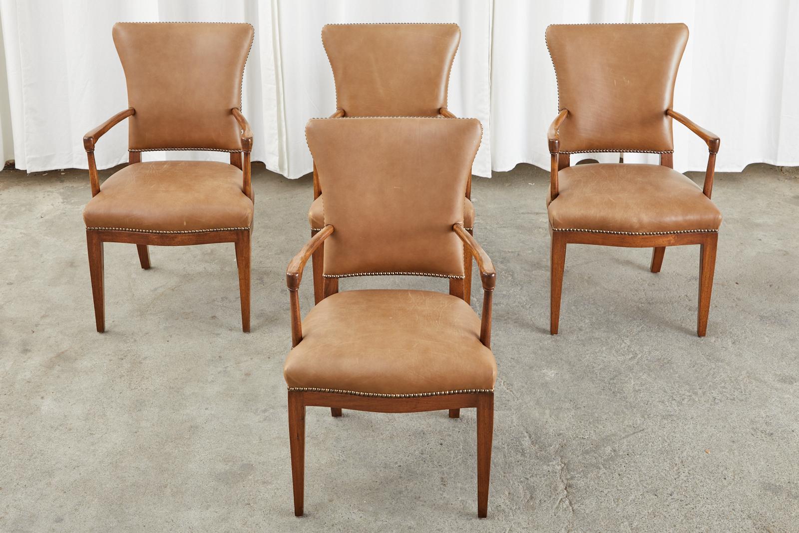 Hand-Crafted Set of Four French Art Deco Armchairs after Jules Leleu For Sale