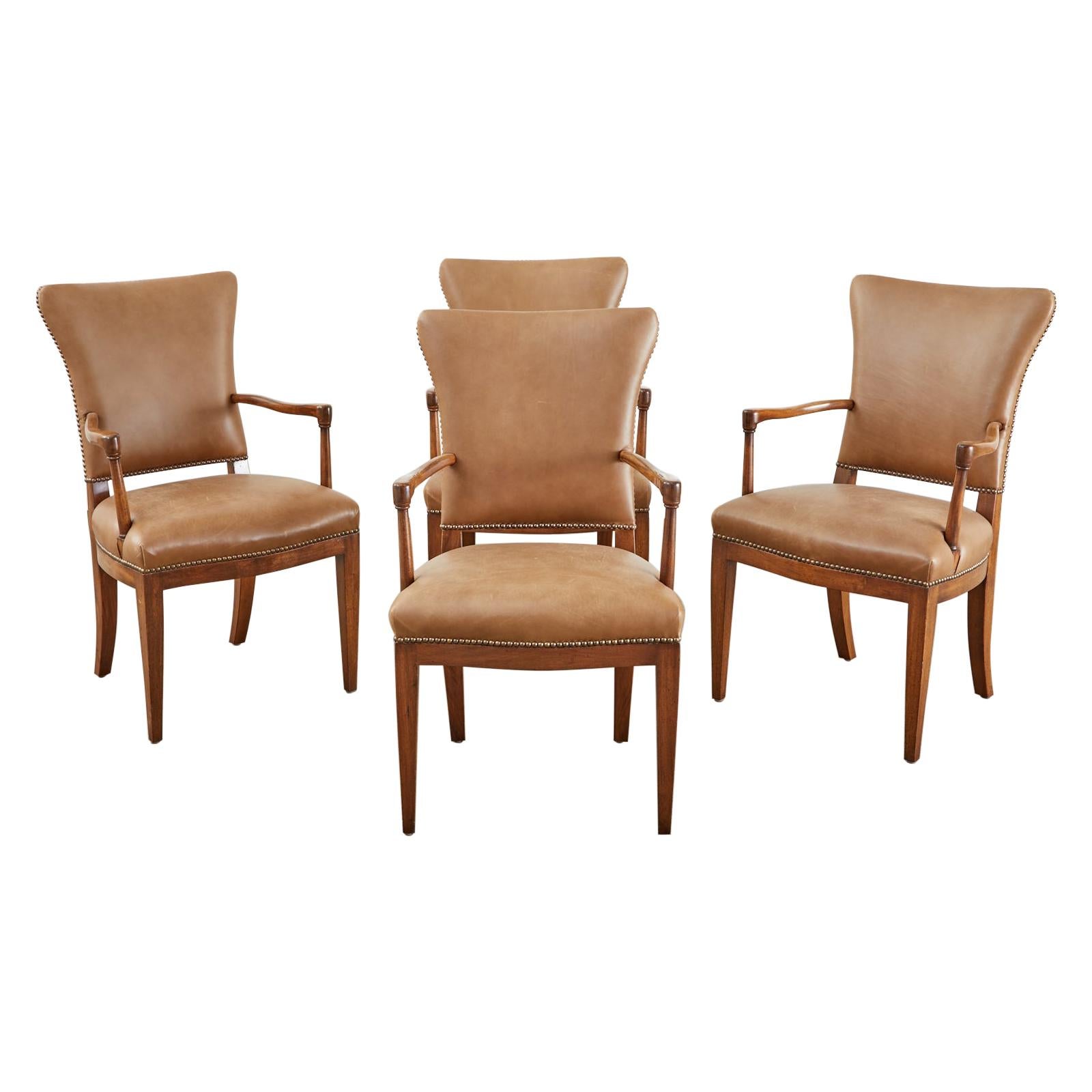 Set of Four French Art Deco Armchairs after Jules Leleu For Sale