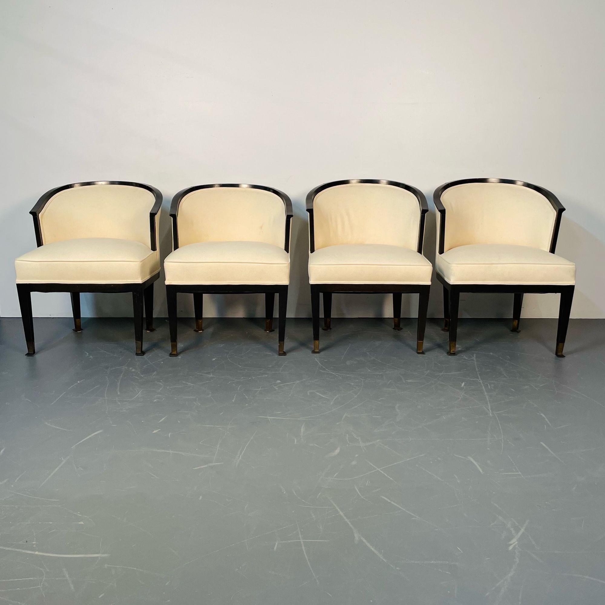 Mid-20th Century Set of Four French Art Deco Barrel Back Club Chairs / Bergeres, Ruhlman Style For Sale