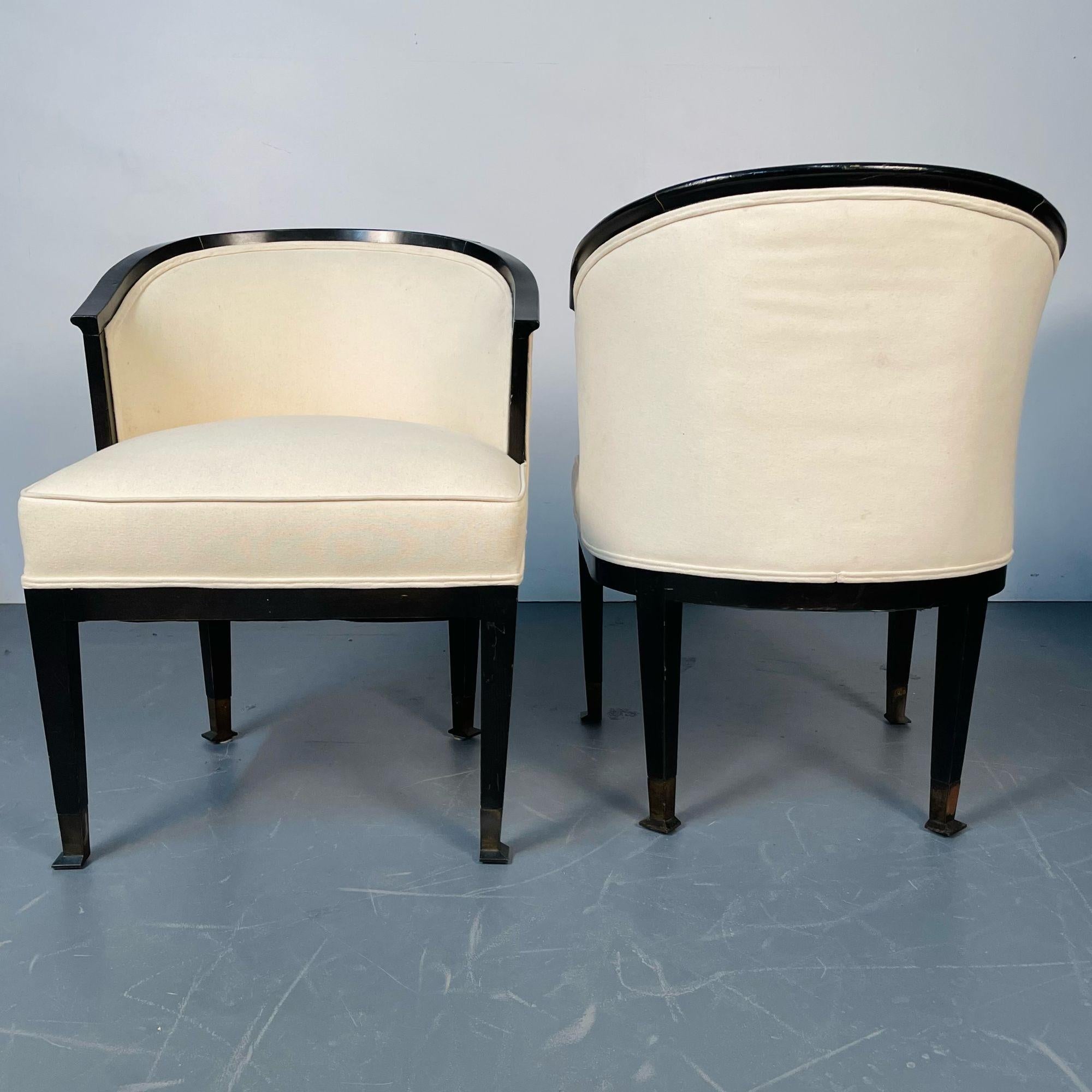 Set of Four French Art Deco Barrel Back Club Chairs / Bergeres, Ruhlman Style For Sale 3