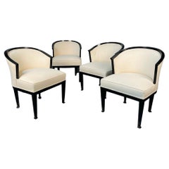 Set of Four French Art Deco Barrel Back Club Chairs / Bergeres, Ruhlman Style