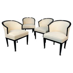 Vintage Set of Four French Art Deco Barrel Back Club Chairs / Bergeres, Ruhlman Style