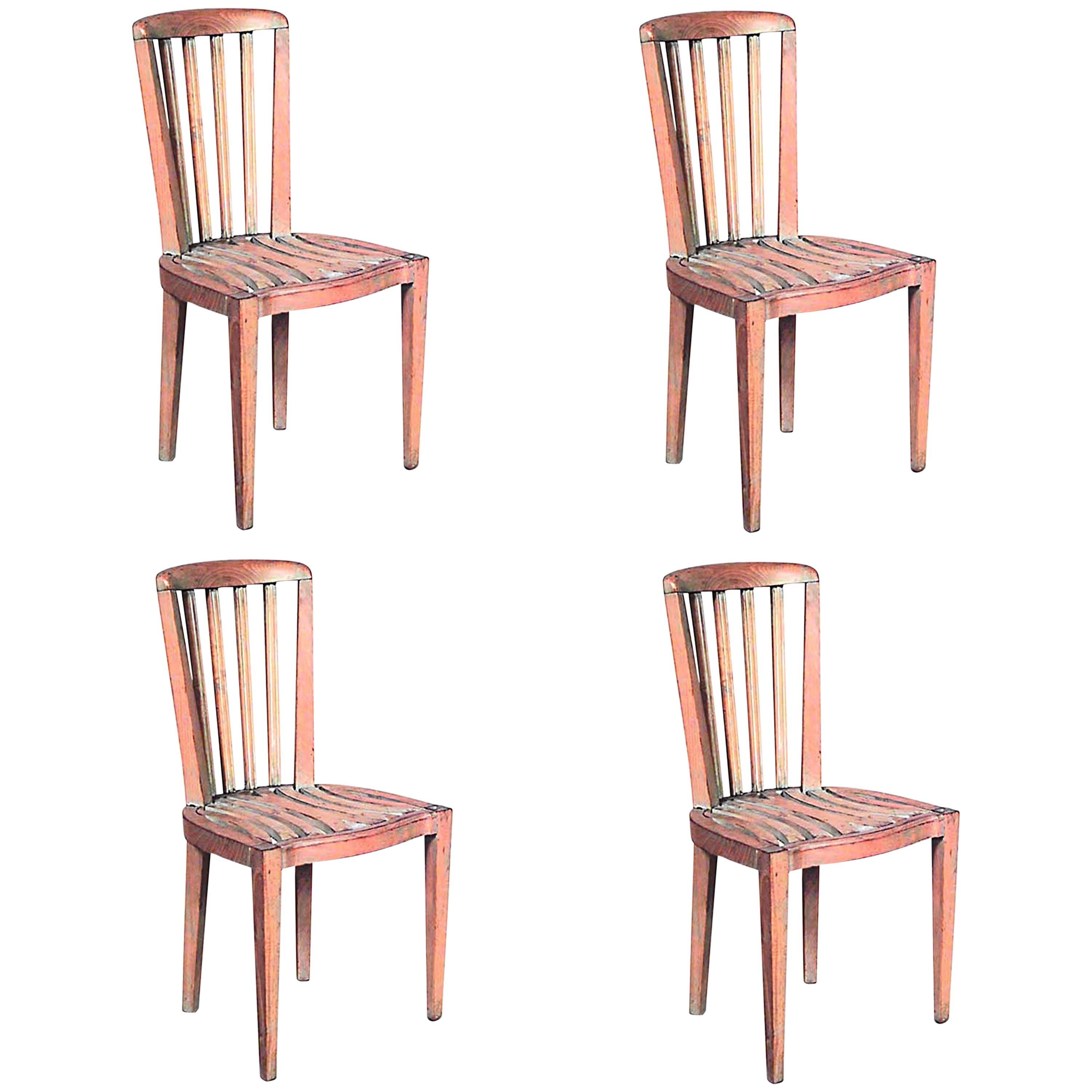 Set of 4 French Art Deco Bleached Side Chairs For Sale