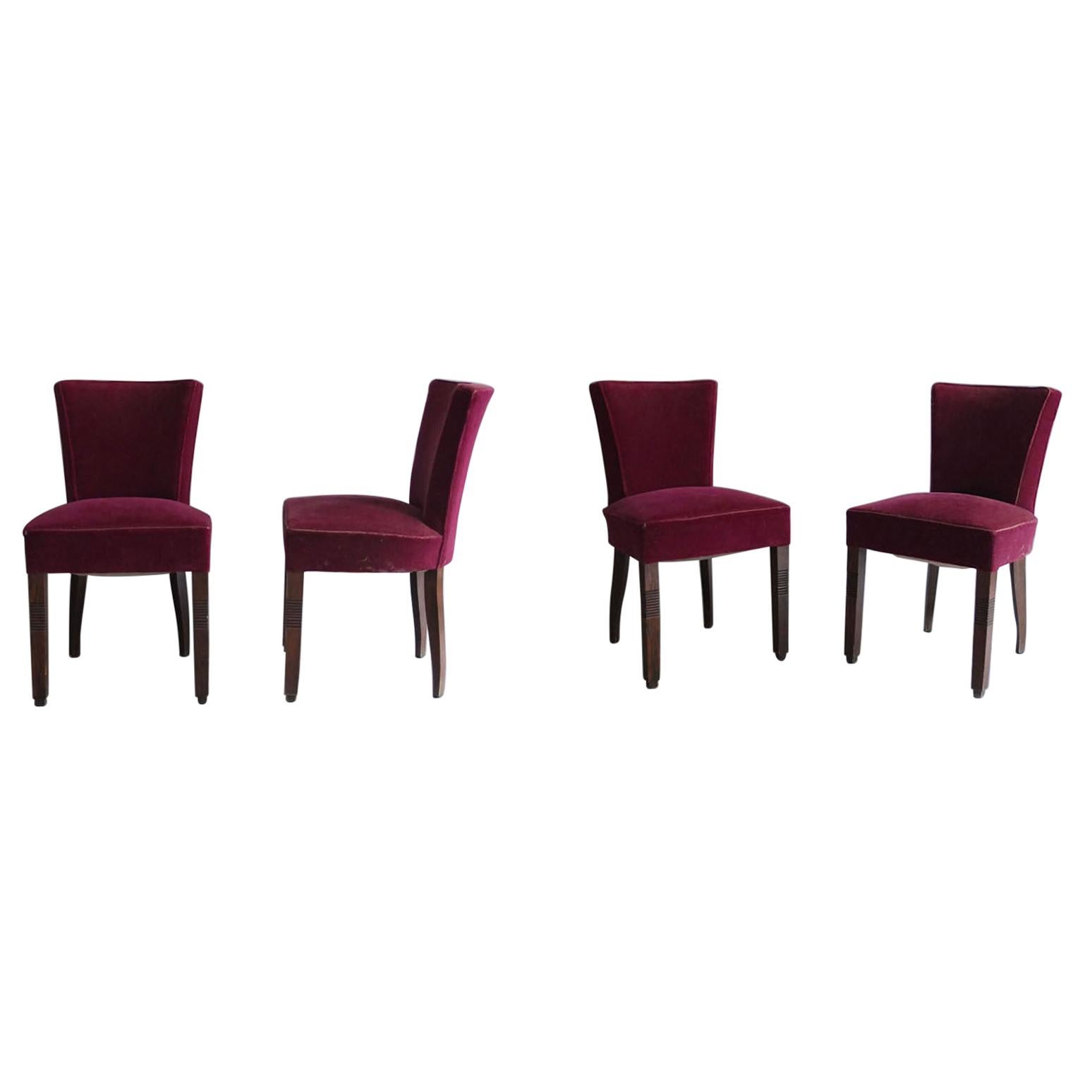 Set of Four French Art Deco Chairs by Dudouyt