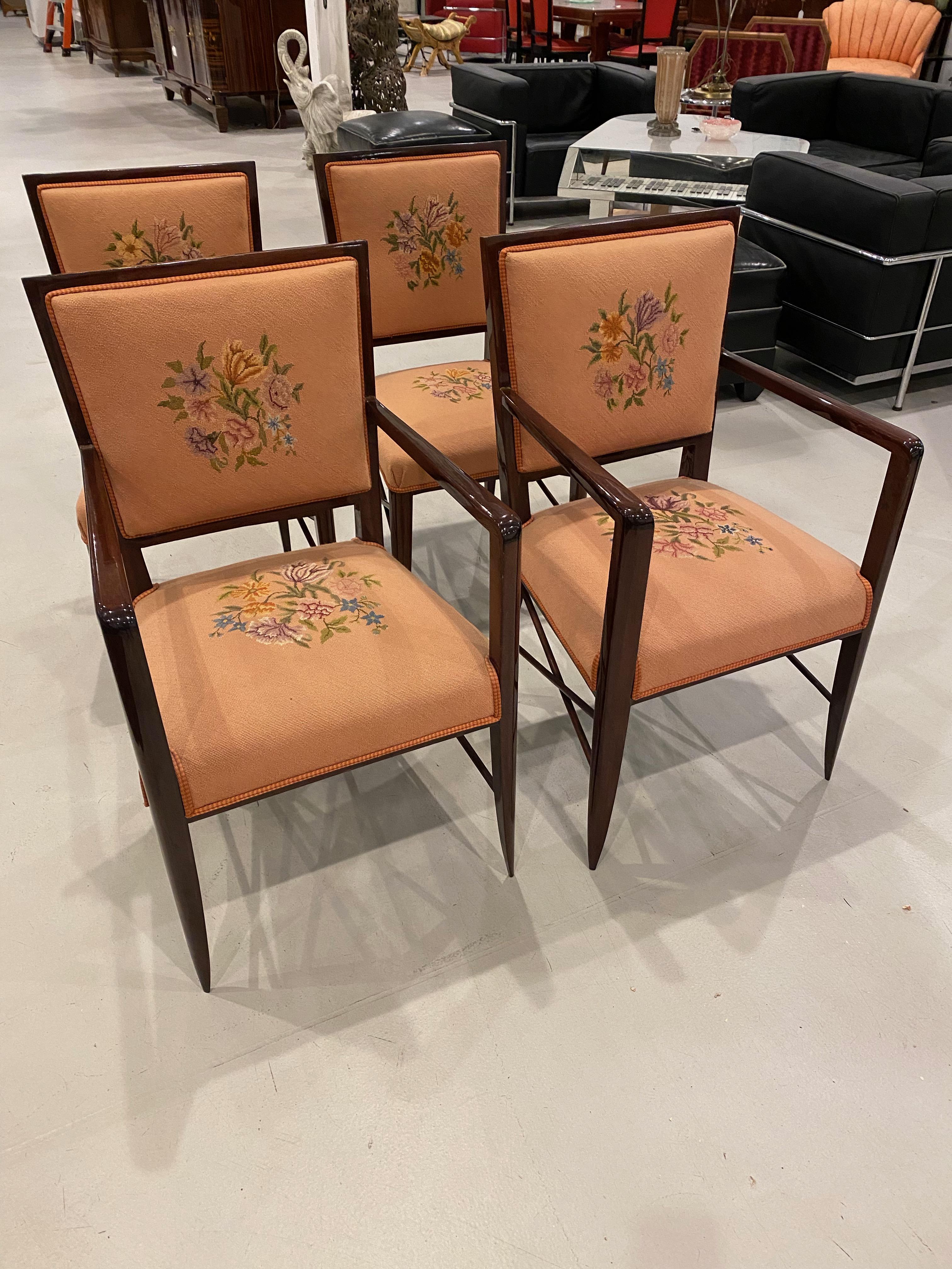 Set of Four French Art Deco chairs  In Good Condition For Sale In North Bergen, NJ