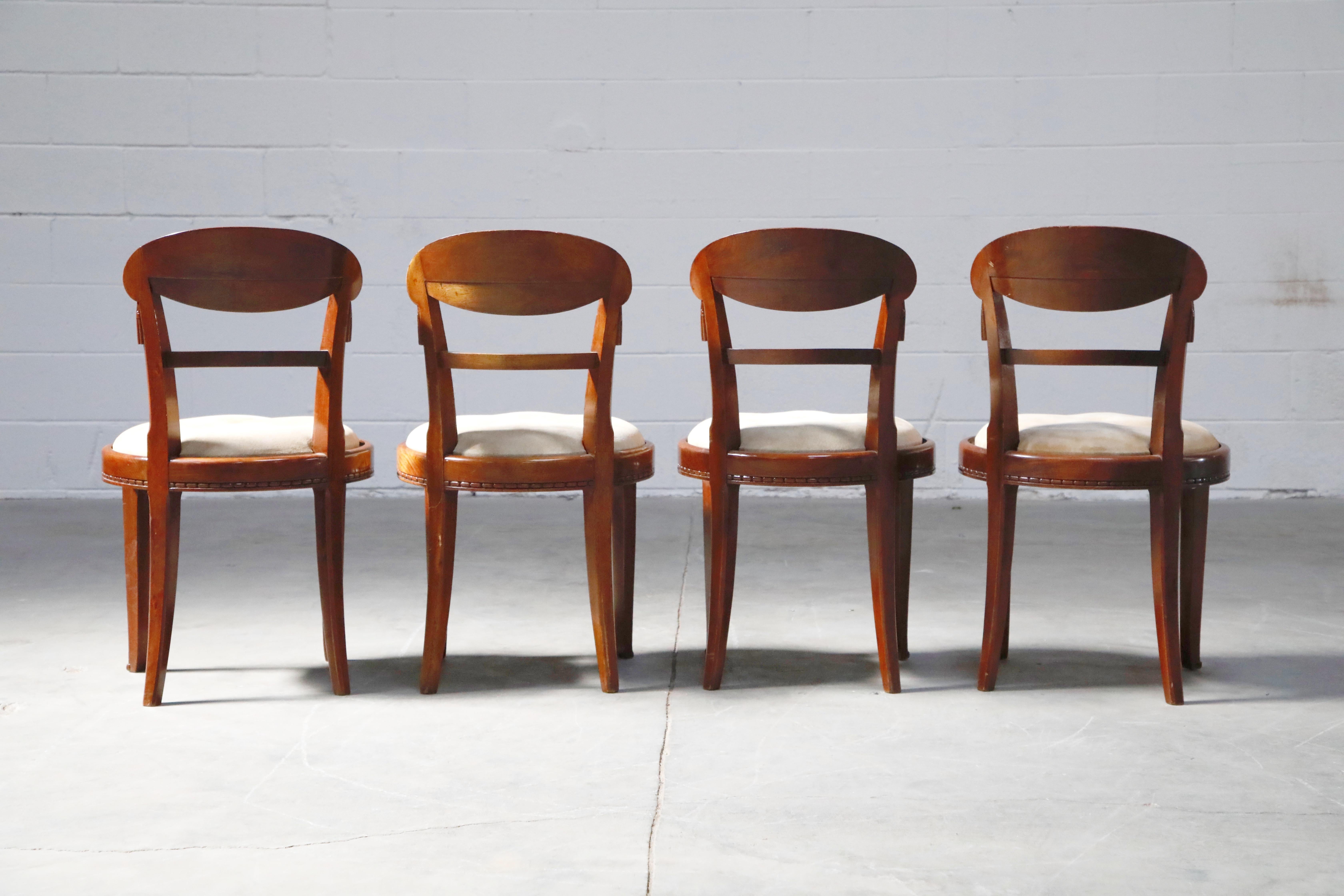 Early 20th Century Set of Four French Art Deco Dining Chairs Attributed to Sue et Mare, circa 1920s