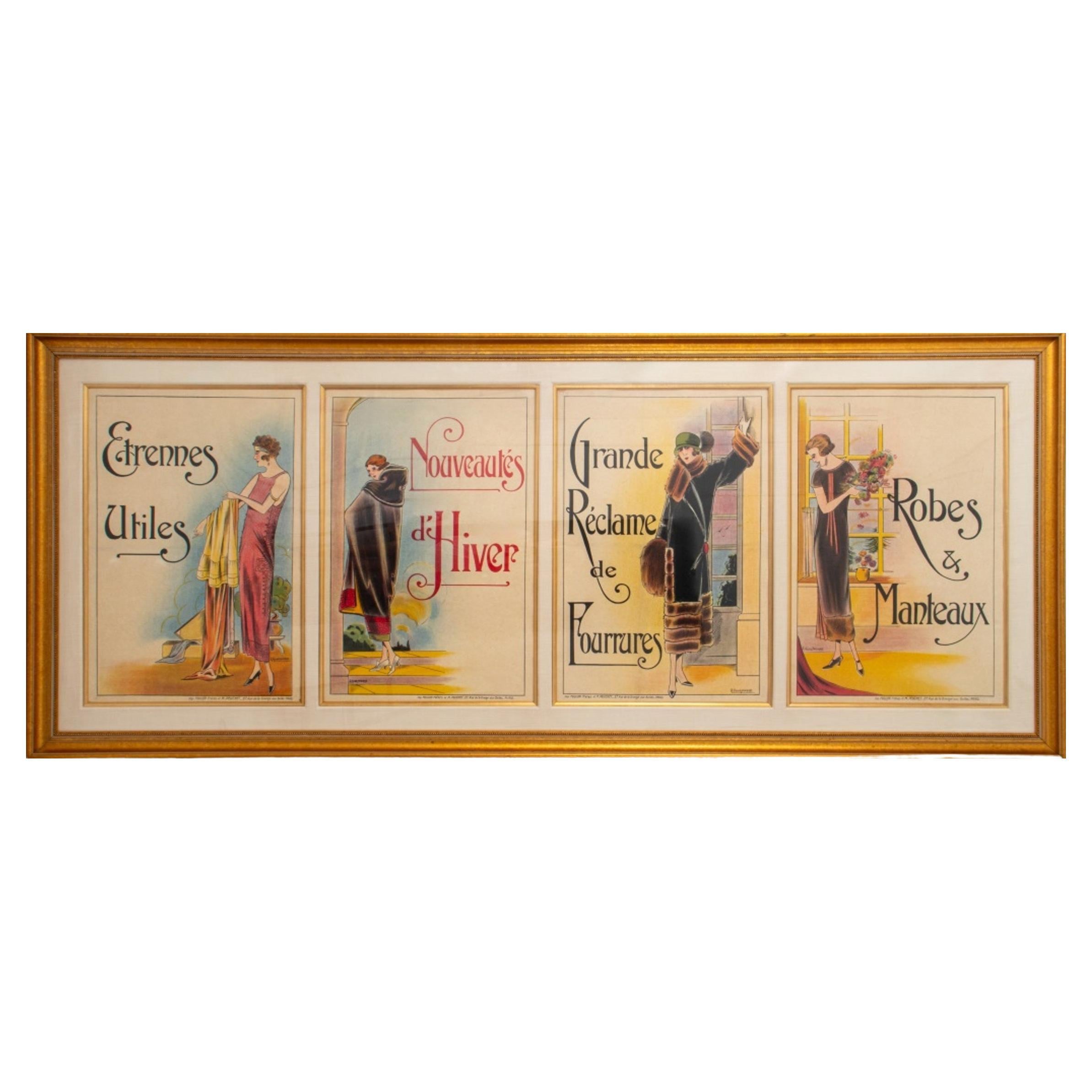 Set von vier französischen Art-Déco-Modeplakats