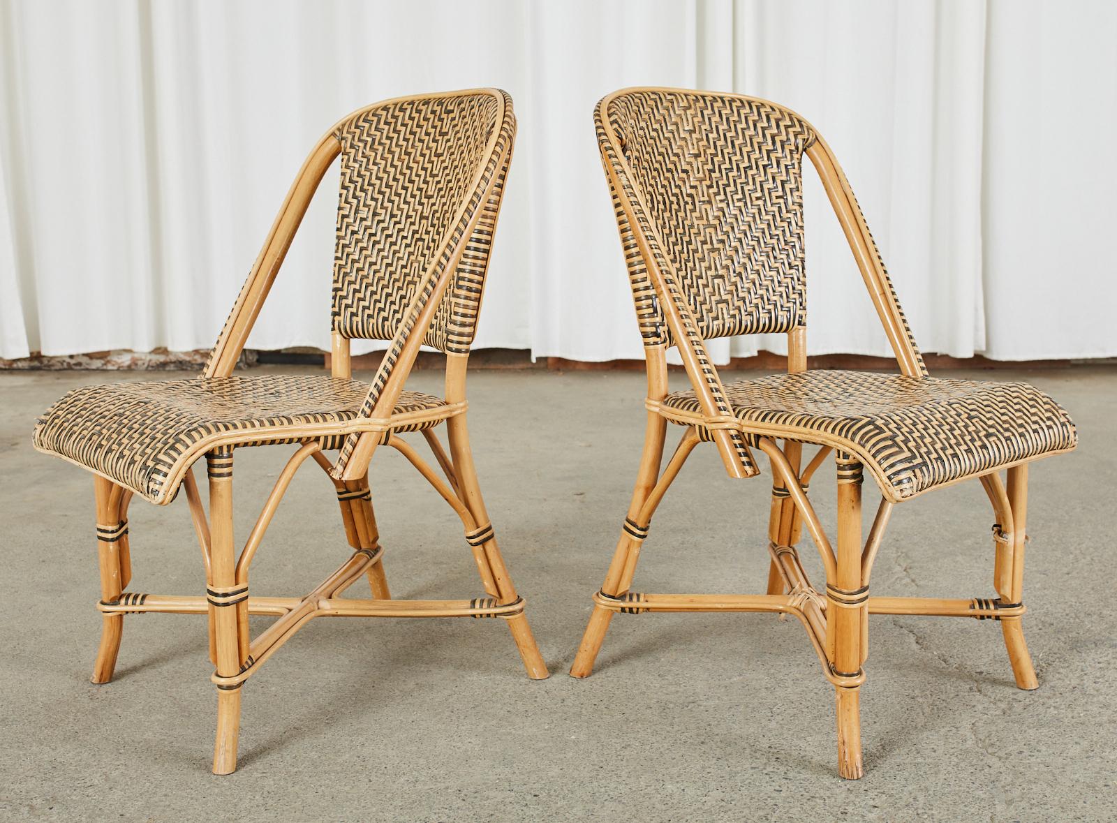 Set of Four French Art Deco Rattan Wicker Bistro Chairs 5