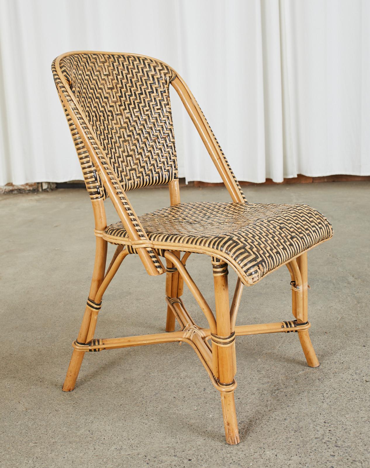 Set of Four French Art Deco Rattan Wicker Bistro Chairs 9