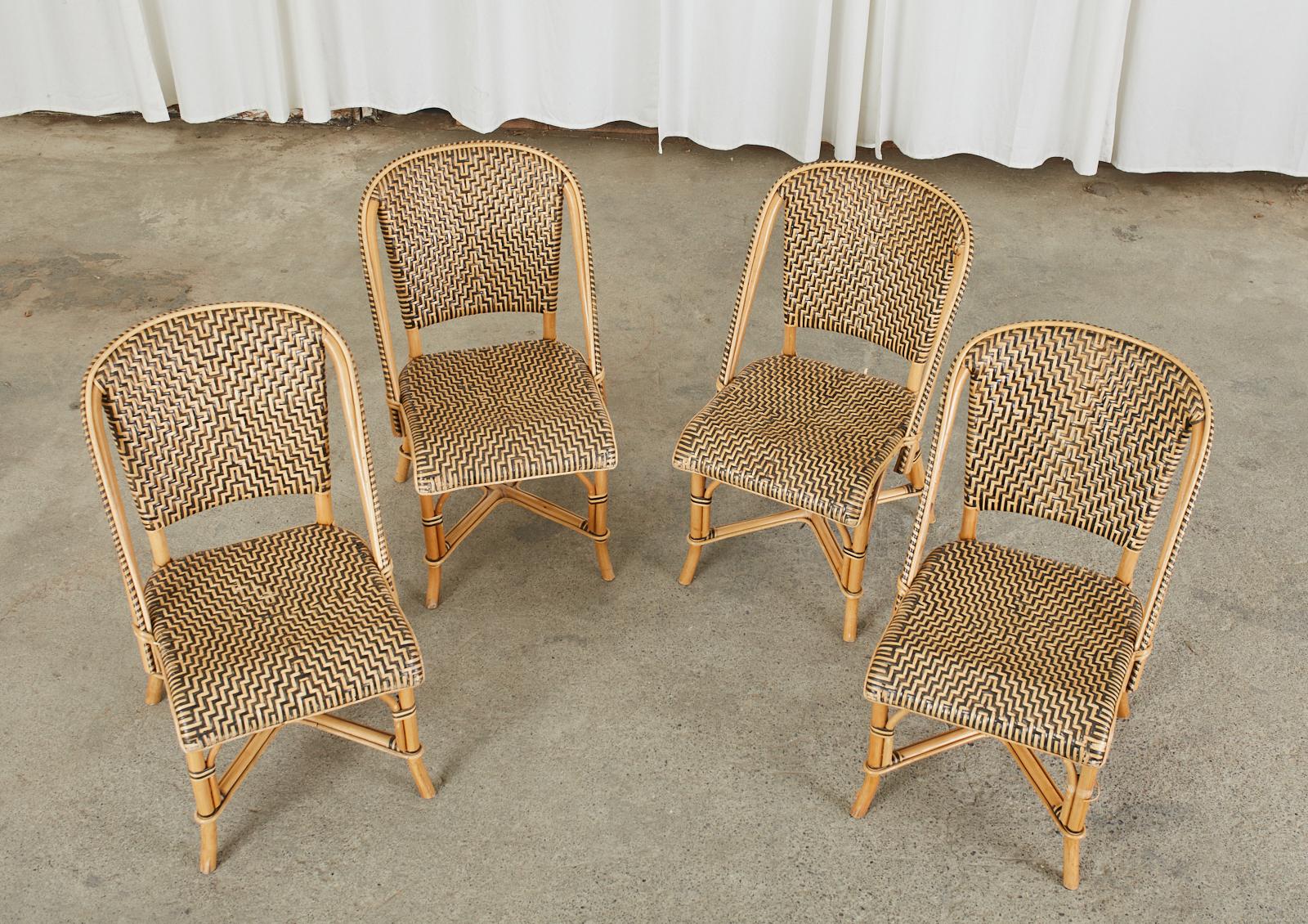 Hand-Crafted Set of Four French Art Deco Rattan Wicker Bistro Chairs