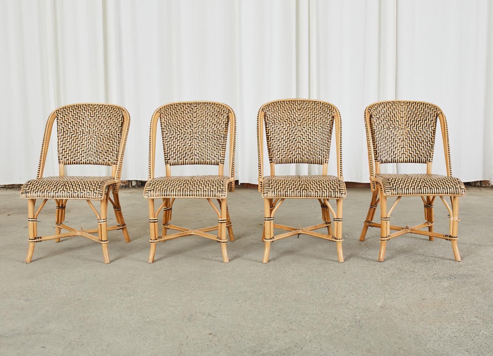 Set of Four French Art Deco Rattan Wicker Bistro Chairs In Distressed Condition In Rio Vista, CA