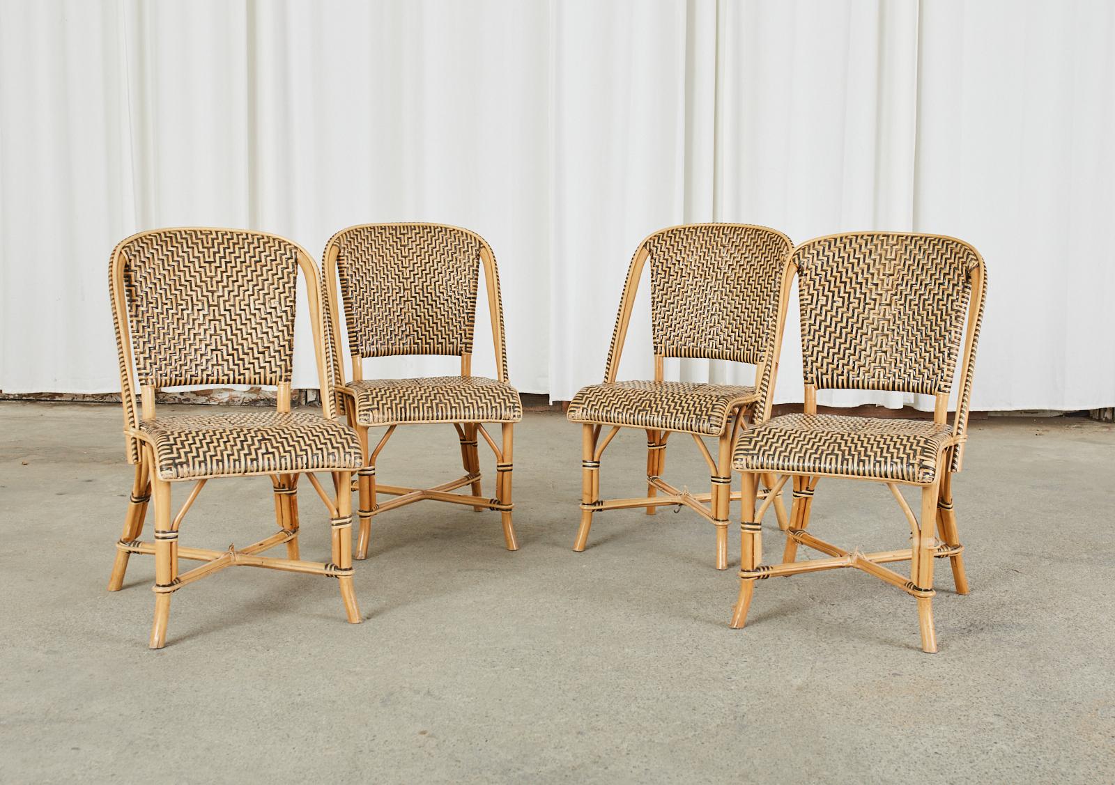 20th Century Set of Four French Art Deco Rattan Wicker Bistro Chairs