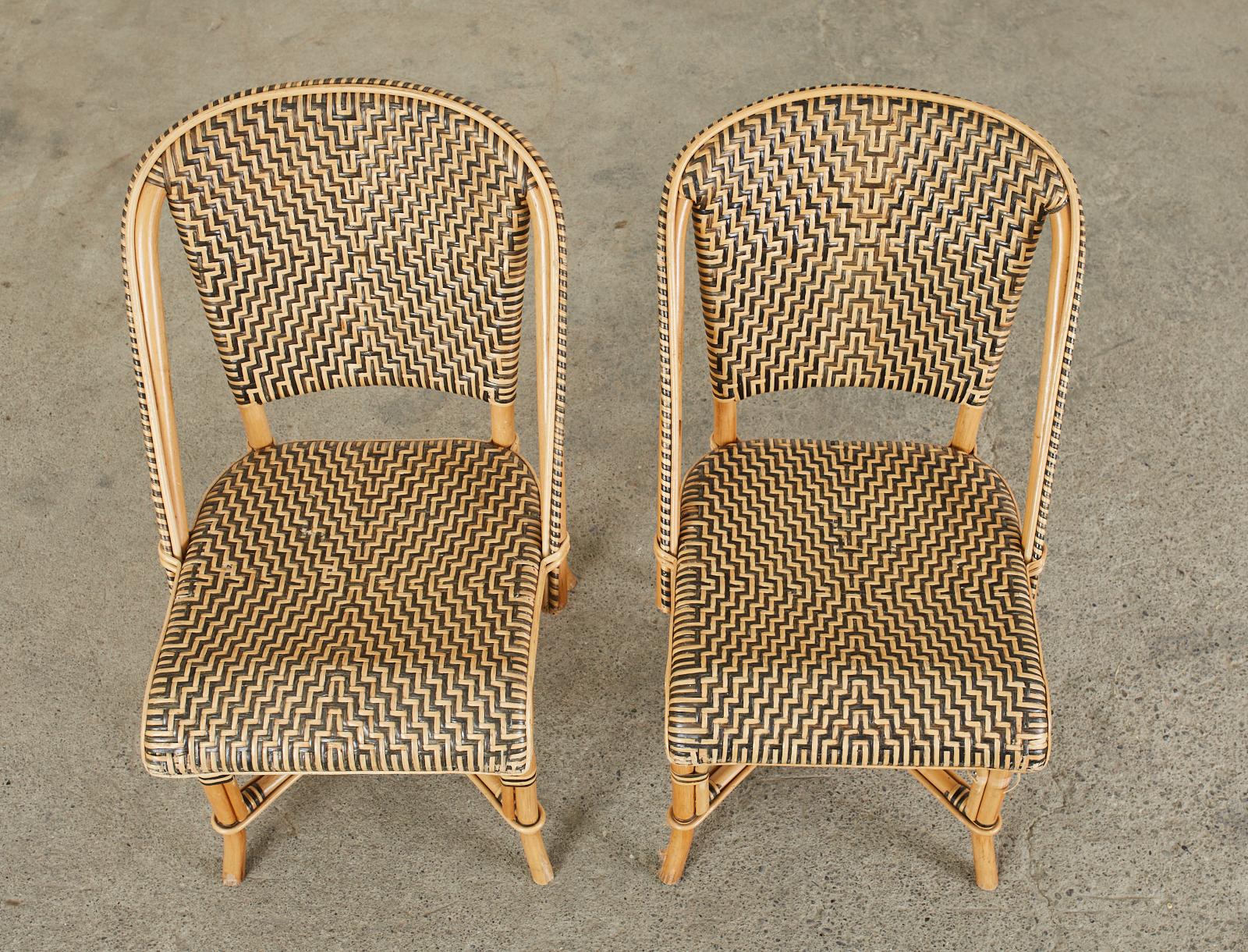Set of Four French Art Deco Rattan Wicker Bistro Chairs 1