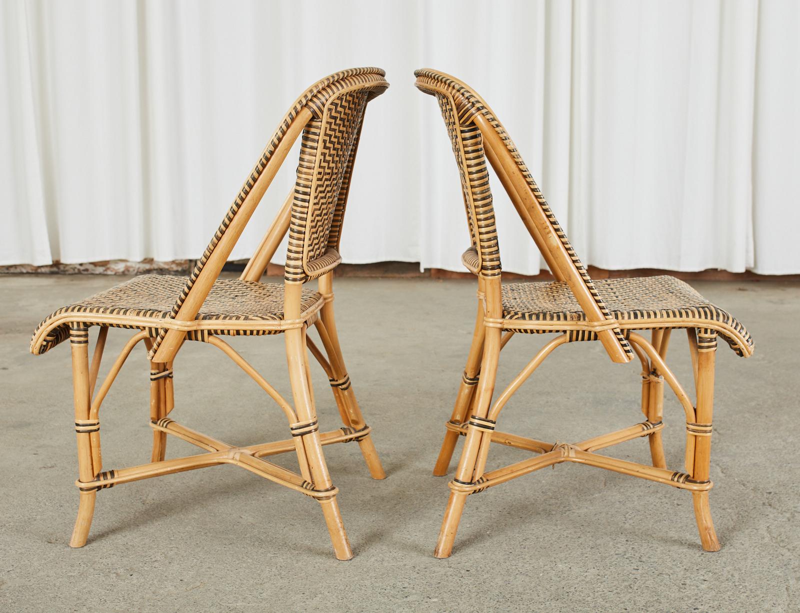 Set of Four French Art Deco Rattan Wicker Bistro Chairs 3