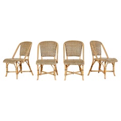 Set of Four French Art Deco Rattan Wicker Bistro Chairs