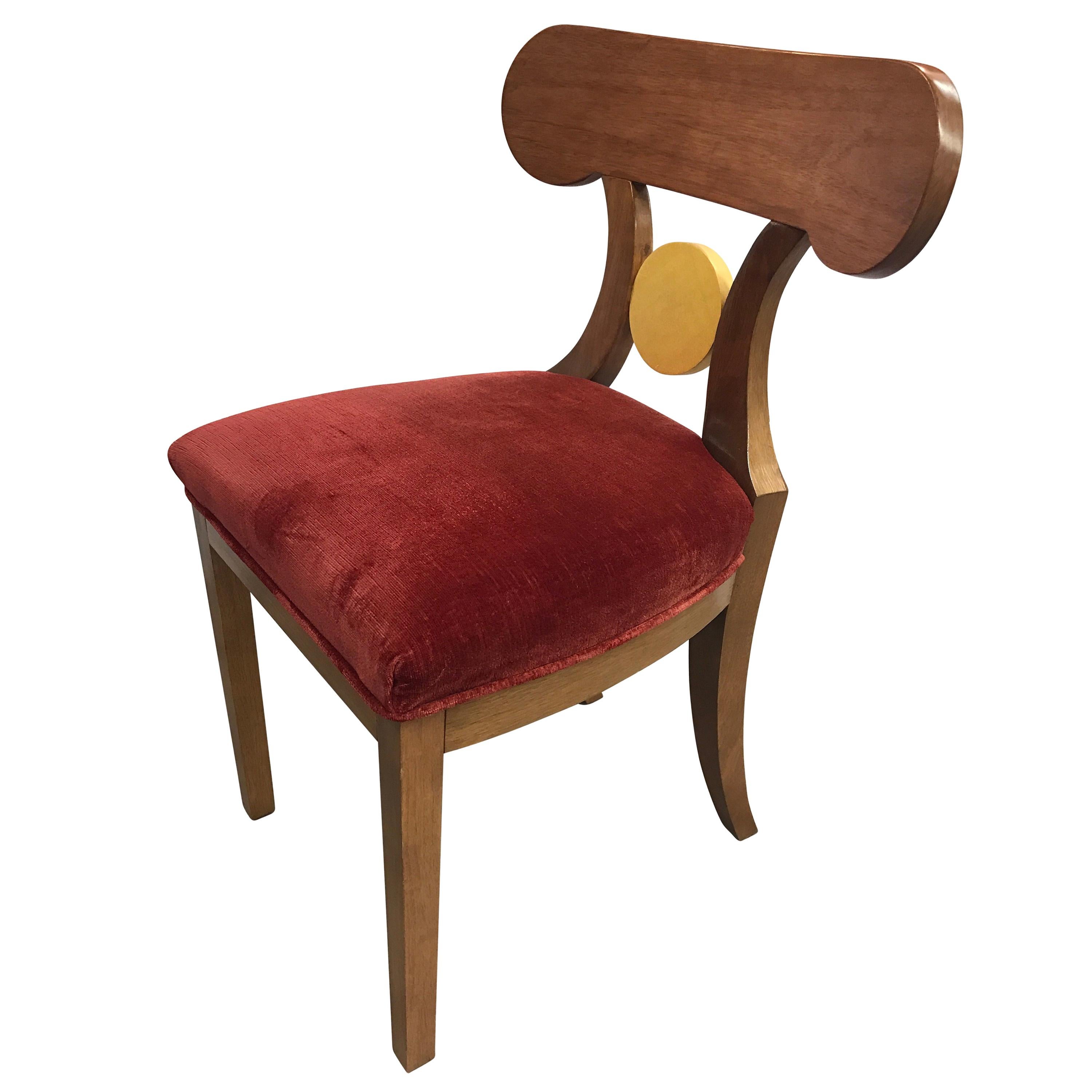 Set of Four French Art Deco Red Velvet Dining Chairs