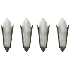 Antique Set of Four French Art Deco Sconces Signed by Genet et Michon