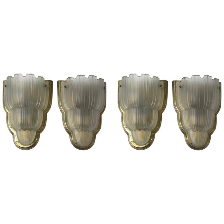 Set of Four French Art Deco Sconces Signed by Sabino