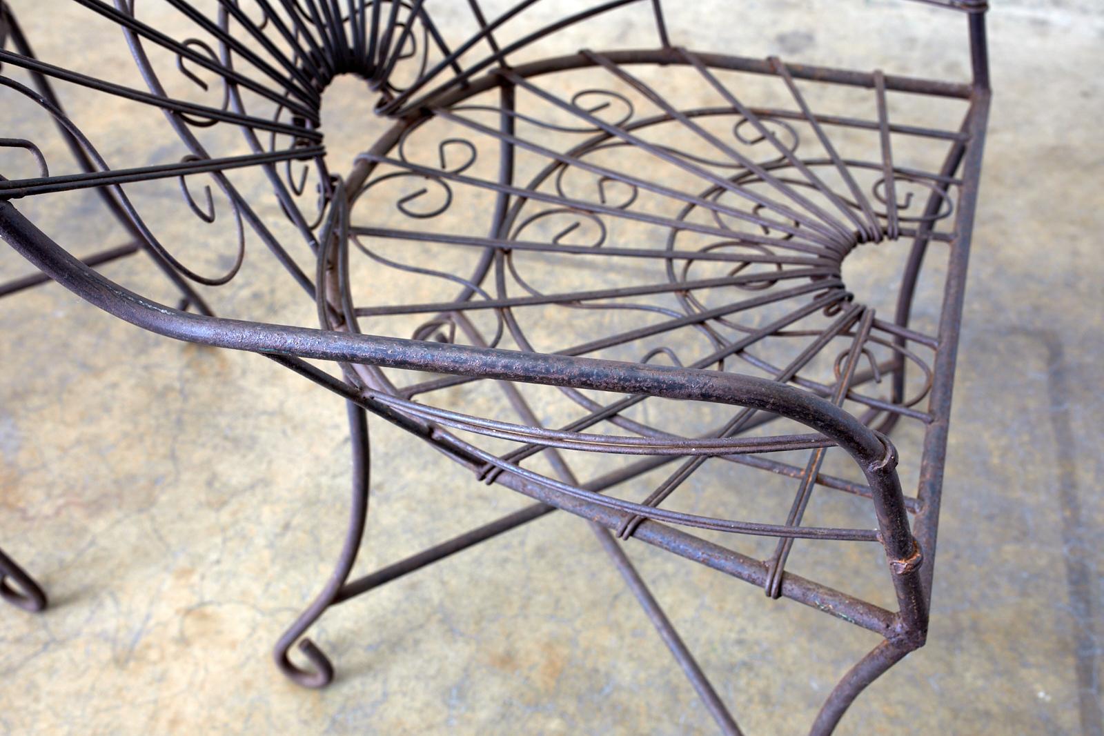 Set of Four French Art Nouveau Iron Garden Chairs 3