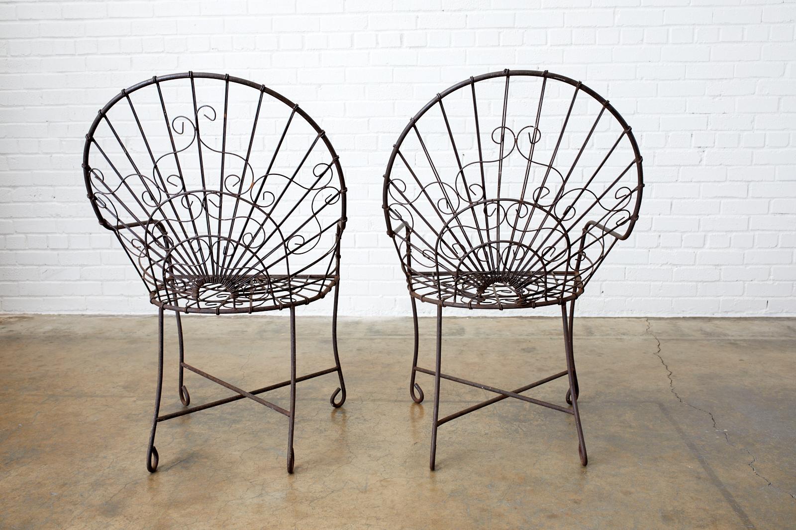 Set of Four French Art Nouveau Iron Garden Chairs 6