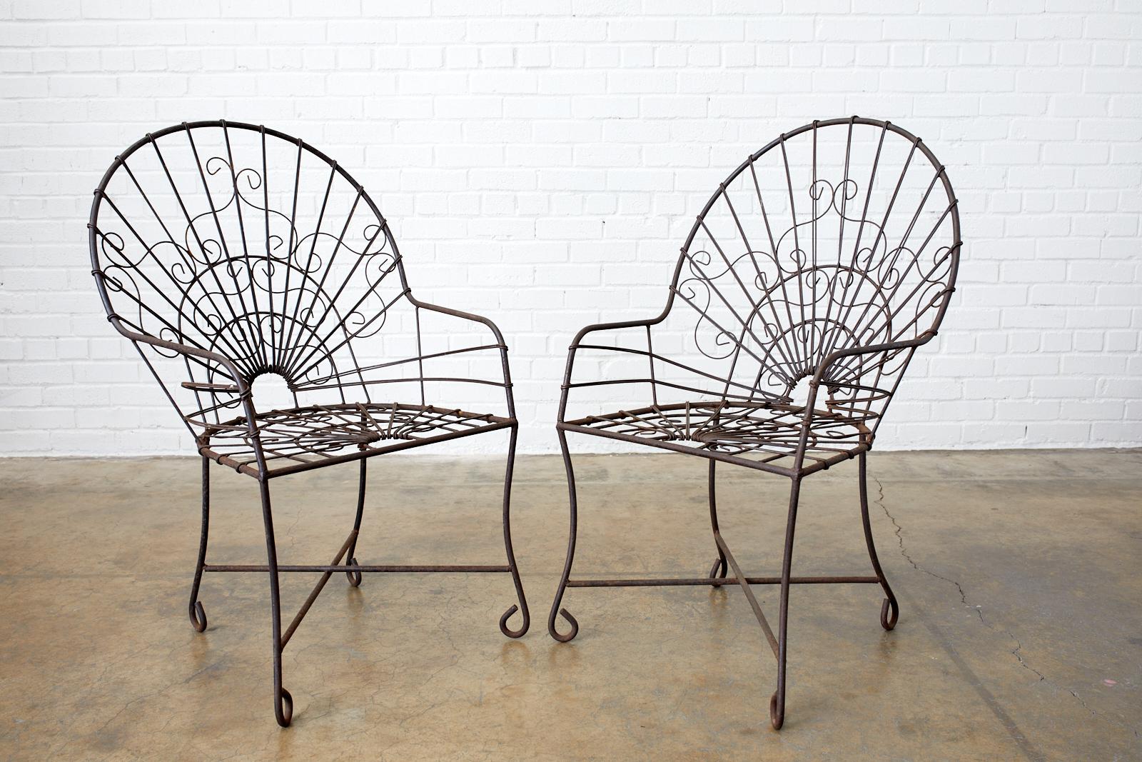 Set of Four French Art Nouveau Iron Garden Chairs In Good Condition In Rio Vista, CA
