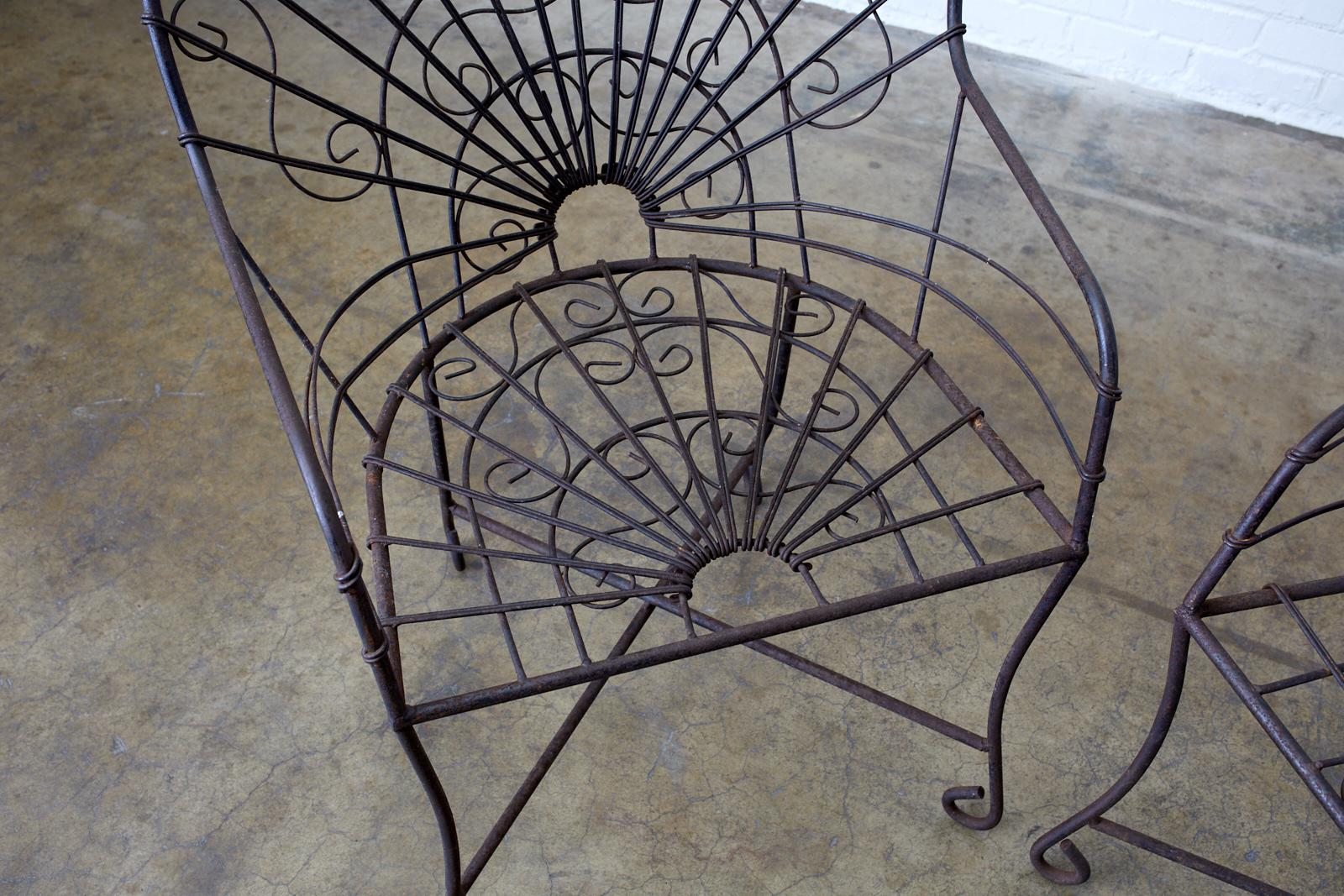 20th Century Set of Four French Art Nouveau Iron Garden Chairs