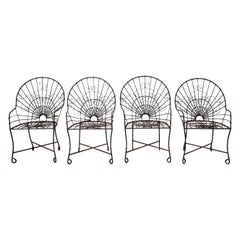 Vintage Set of Four French Art Nouveau Iron Garden Chairs