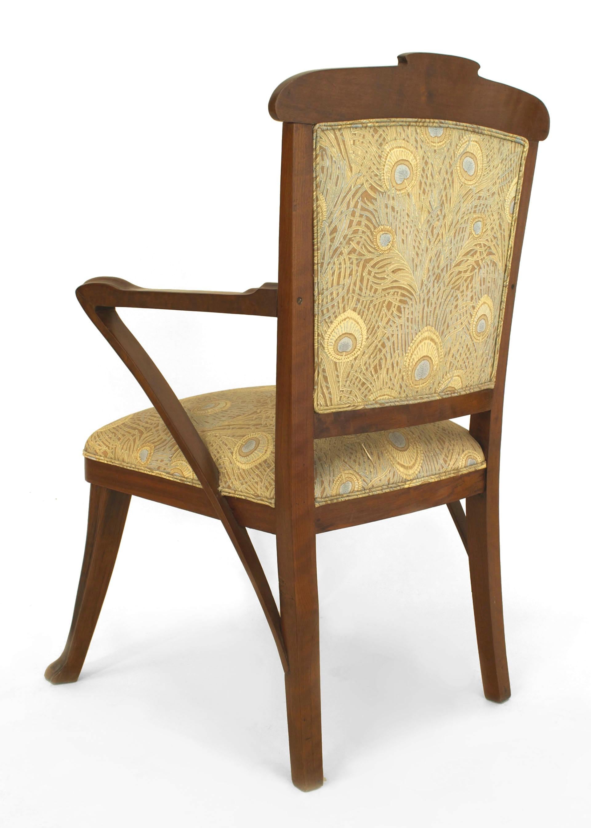 XIX secolo Set di 4 poltrone francesi Art Nouveau in legno di noce e tappezzeria in vendita