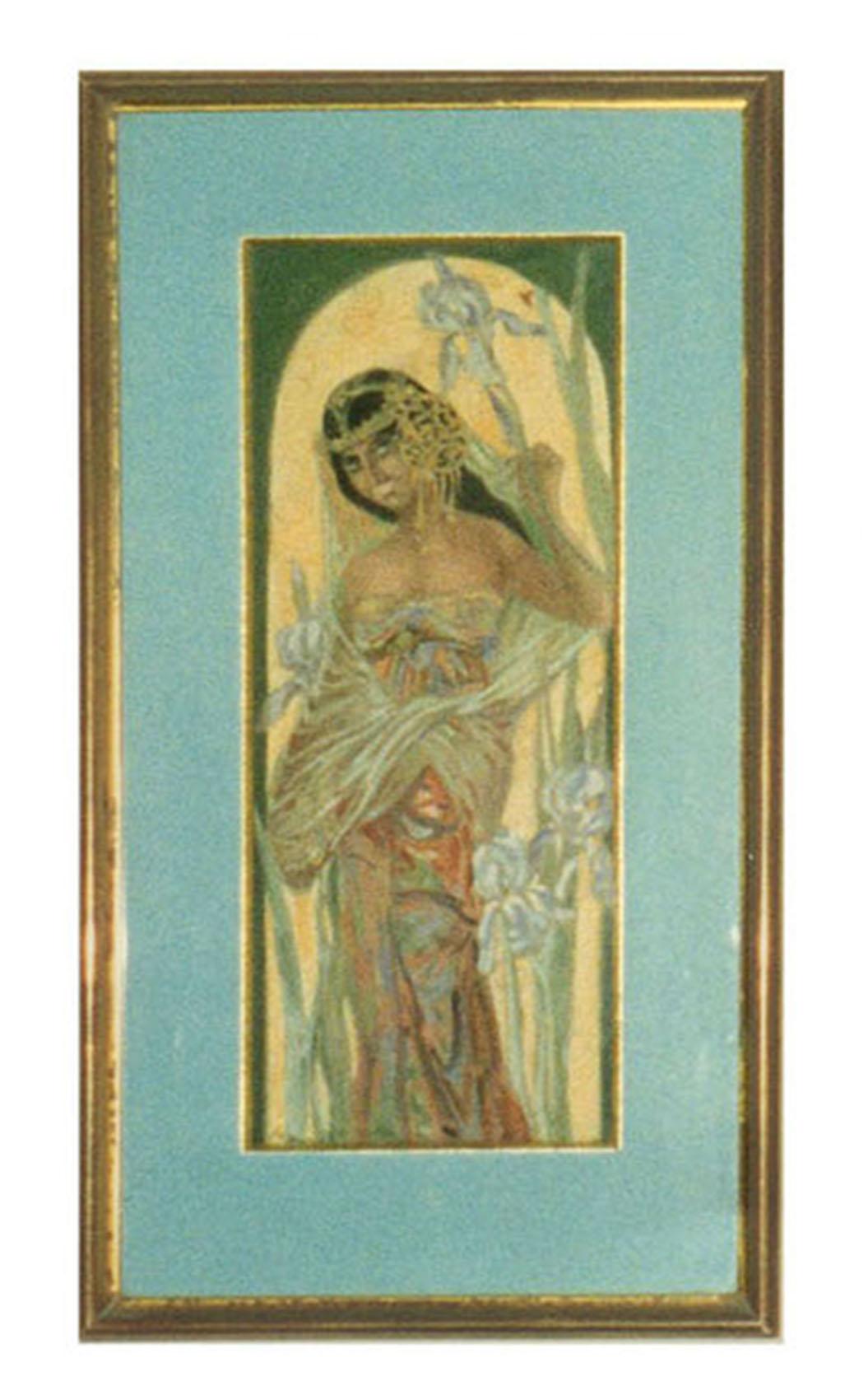 Wood Set of Four French Art Nouveau Pastels, Attributed to Alphonse Mucha