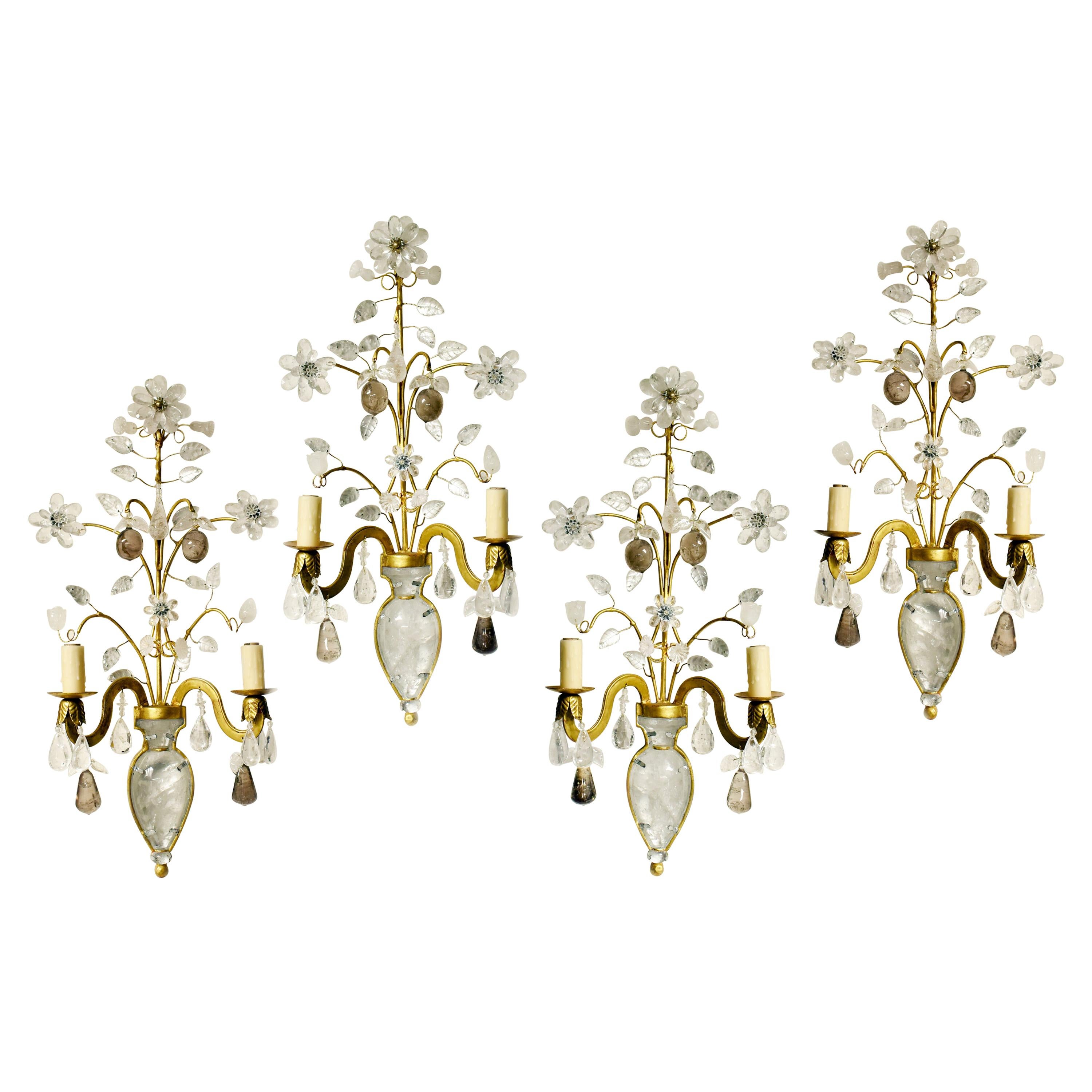 Set of Four French Bagues Style Rock Crystal Sconces
