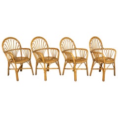 Set of Four French Bamboo and Rattan Dining Chairs
