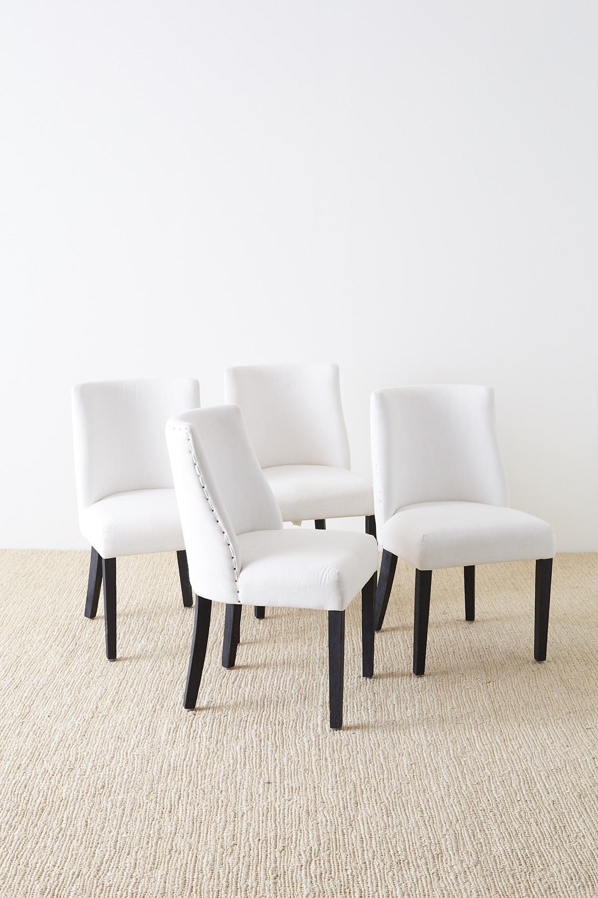 Modern Set of Four French Barrel Back Style Dining Chairs