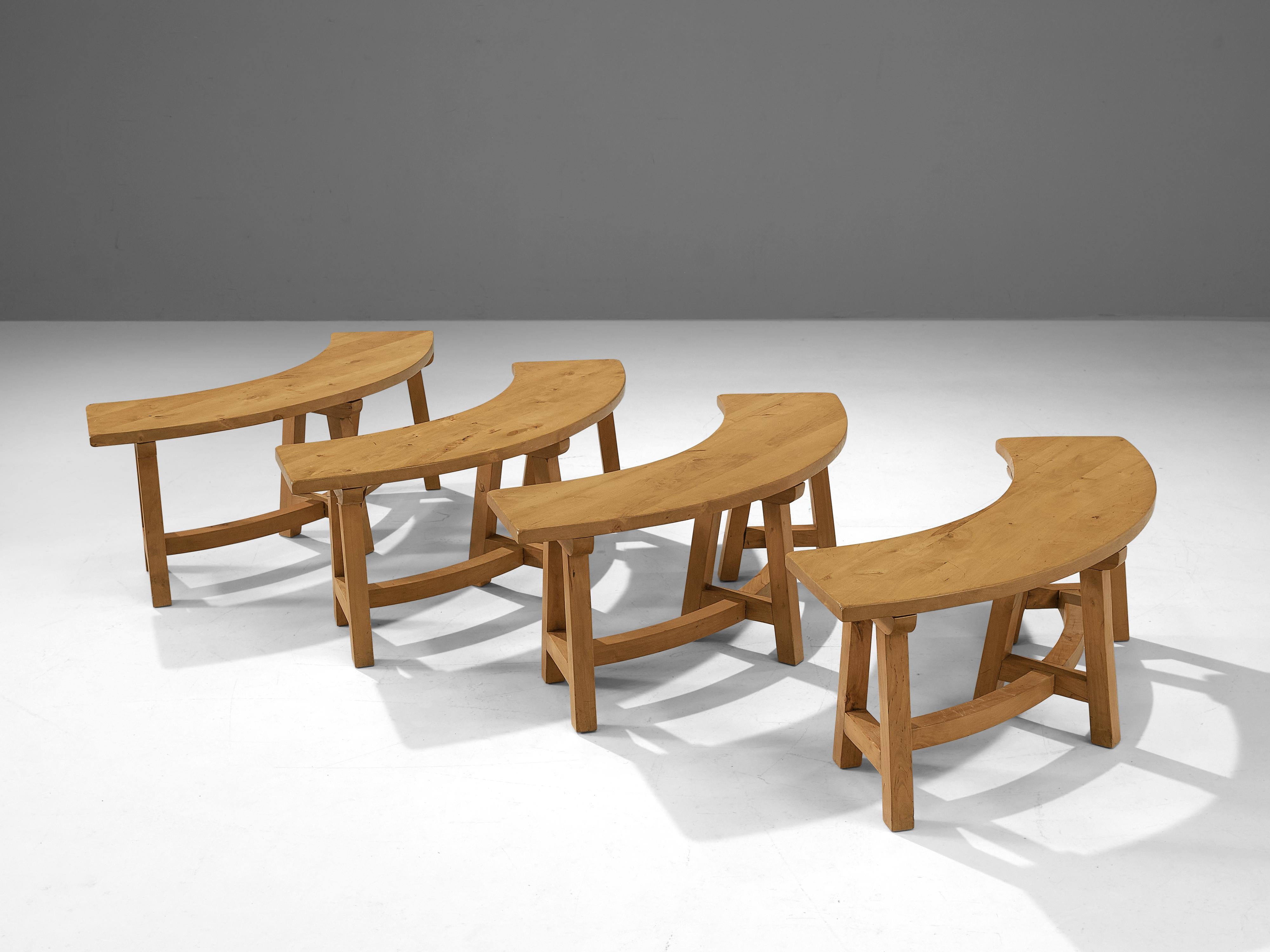 Benches, birch, France, 1960s.

This set of birch benches are designed in the style of Pierre Chapo in the 1960s. A soft, warm all-over patina is visible on the wood on this particular pair. This emphasizes the natural expression of these items. The