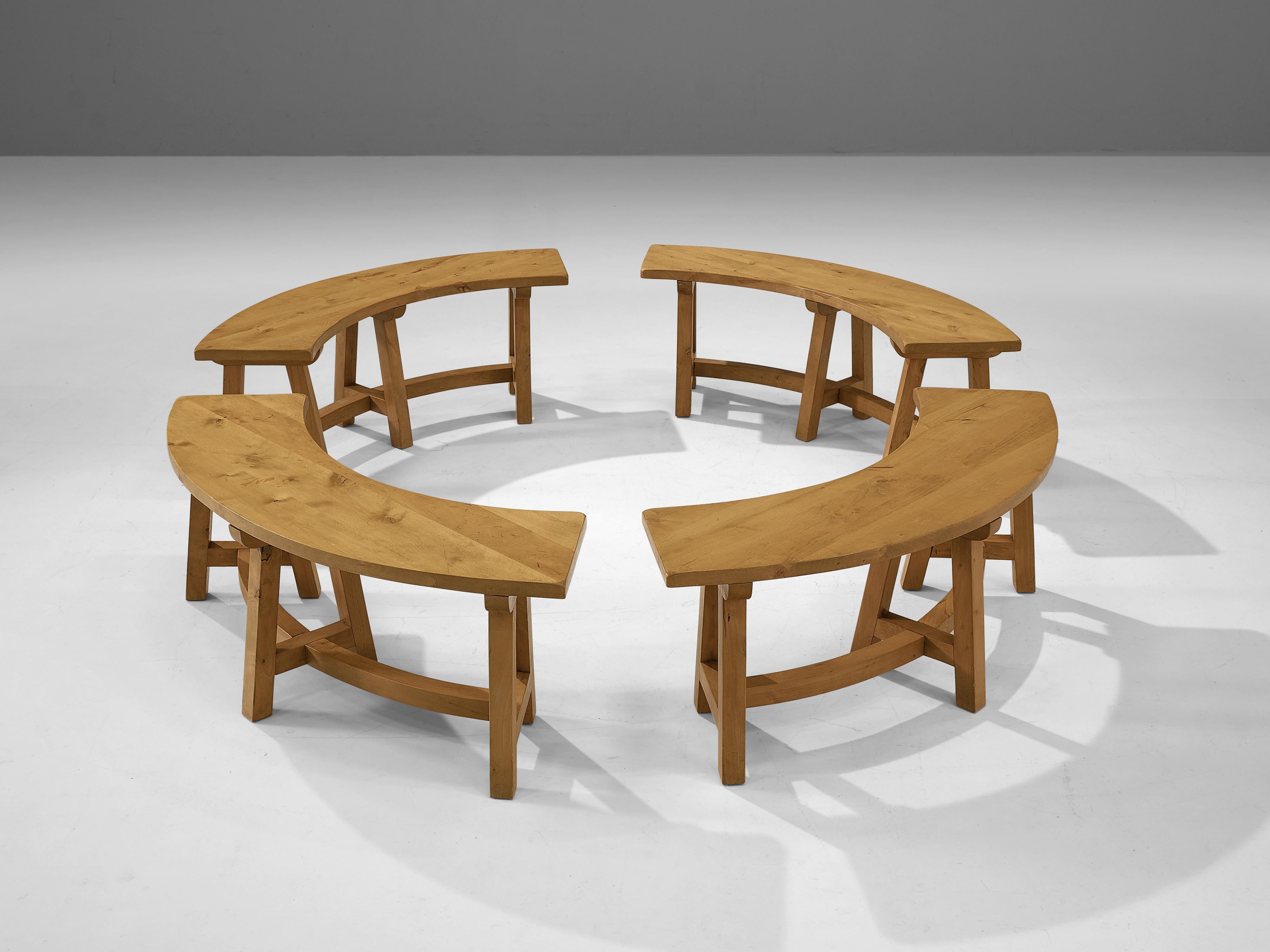Mid-20th Century French Benches in Birch