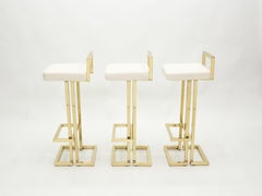 Set of Four French Brass Bouclé Bar Stools by Maison Jansen, 1970s